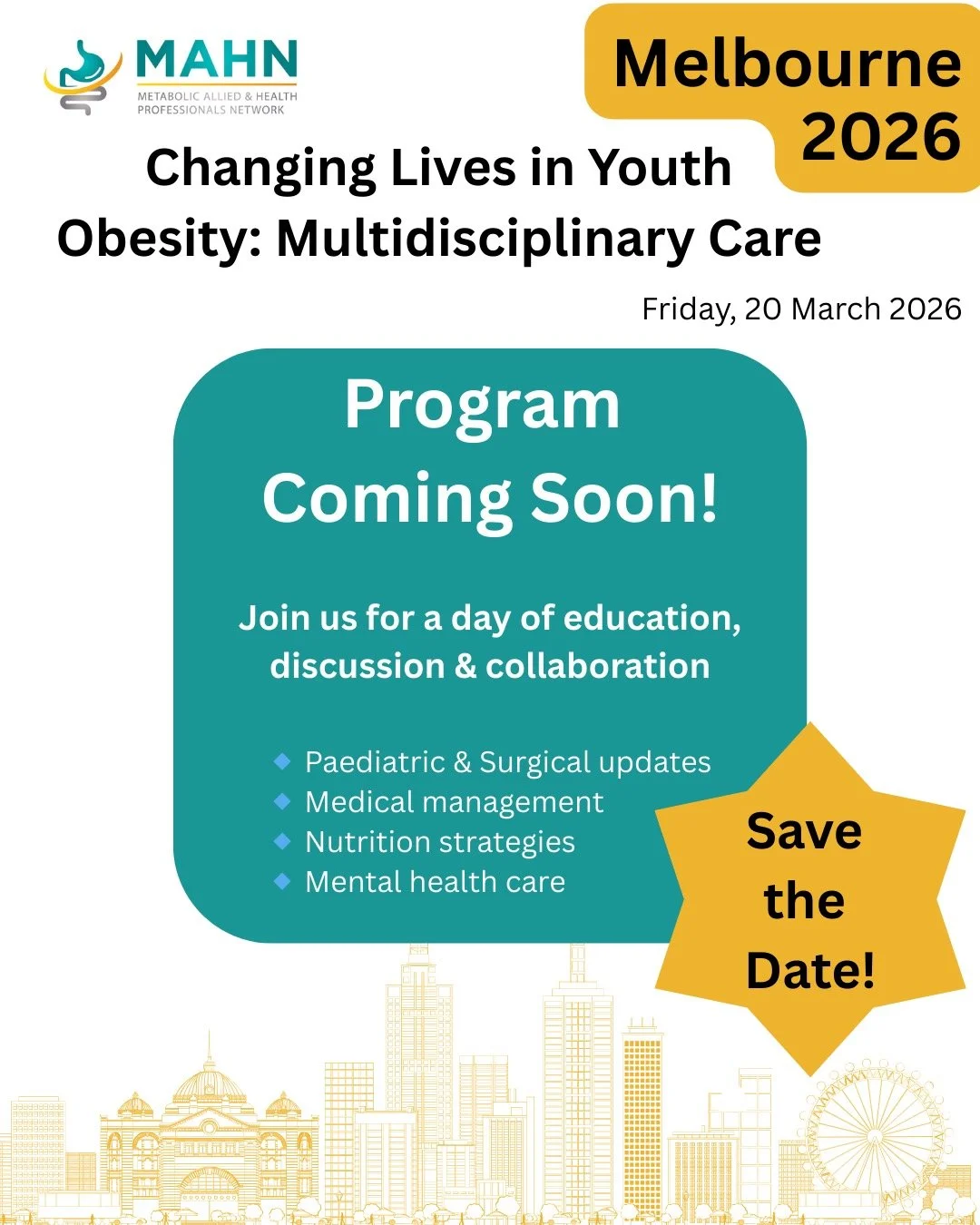 20 March 2026 - Program Coming. www.mahn.net.au  #youth #obesity #multidisciplinary