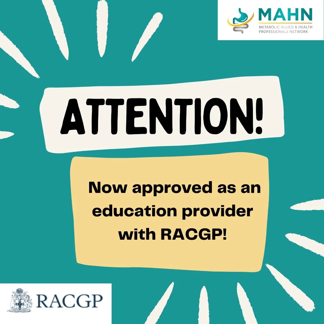 🎉 Great news!

MAHN has been approved as a RACGP Education Provider!

We&rsquo;re excited to bring even more value to our GP community through accredited professional development opportunities.

#MAHN #RACGP #obesity #metabolicsurgery #AlliedHealth 