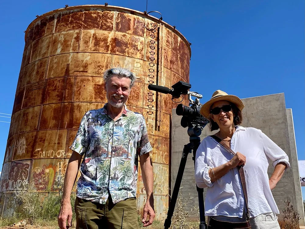 Glen Murcutt and George Lenz film | The Cobar Sound Chapel | Cameraman Barry Nichols and Catherine Hunter on location in Cobar | Catherine Hunter Productionss