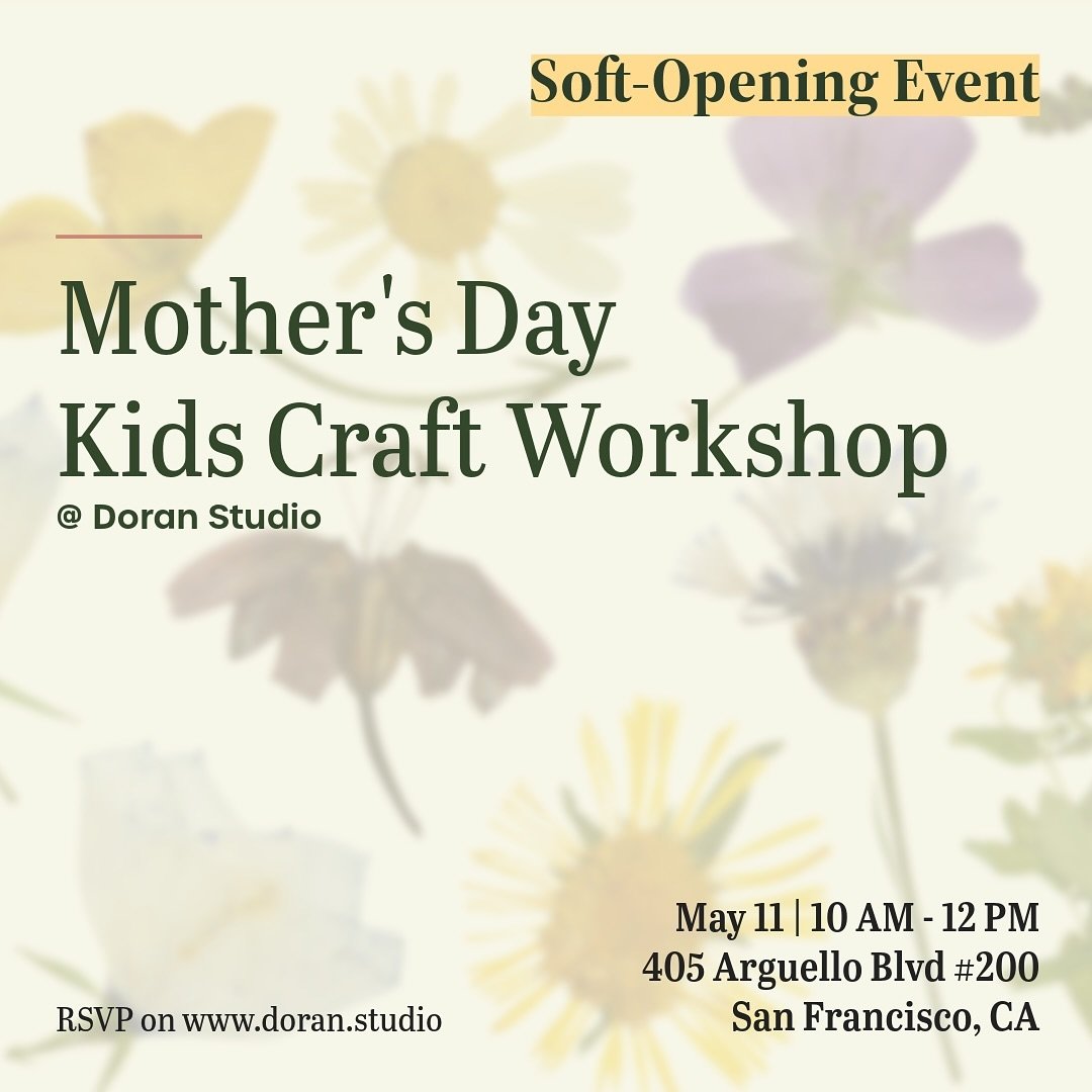 Big News!
We are opening our official studio location!
📍405 Arguello Blvd. SF, CA

As a soft-opening event, we are hosting &ldquo;Mother&rsquo;s Day Kids Craft Workshop&ldquo;
on May 11, Saturday 10am-12pm
for Age 5-11
RSVP on our website (Link in B
