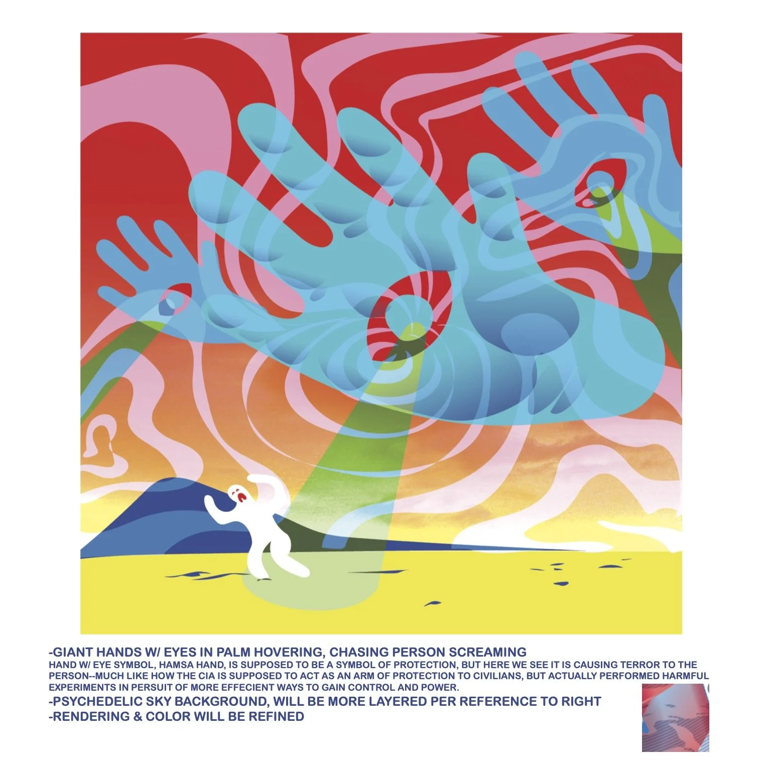 SEEING EYE HAND OVERLOOKING HUMAN PSYCHEDELIC