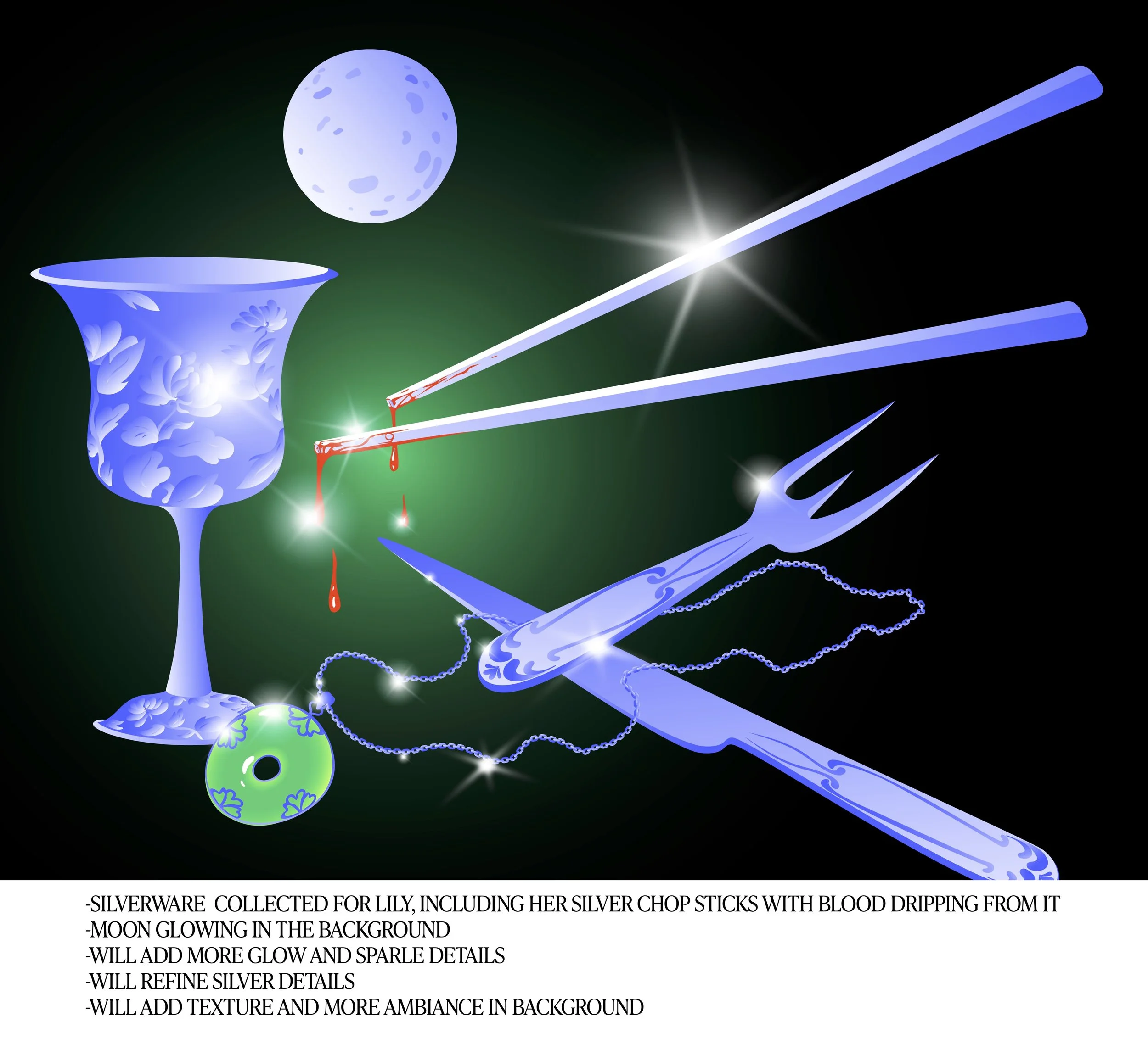 SILVER JADE UTENSILS CHOPSTICKS GOBLET HORROR THRILLER