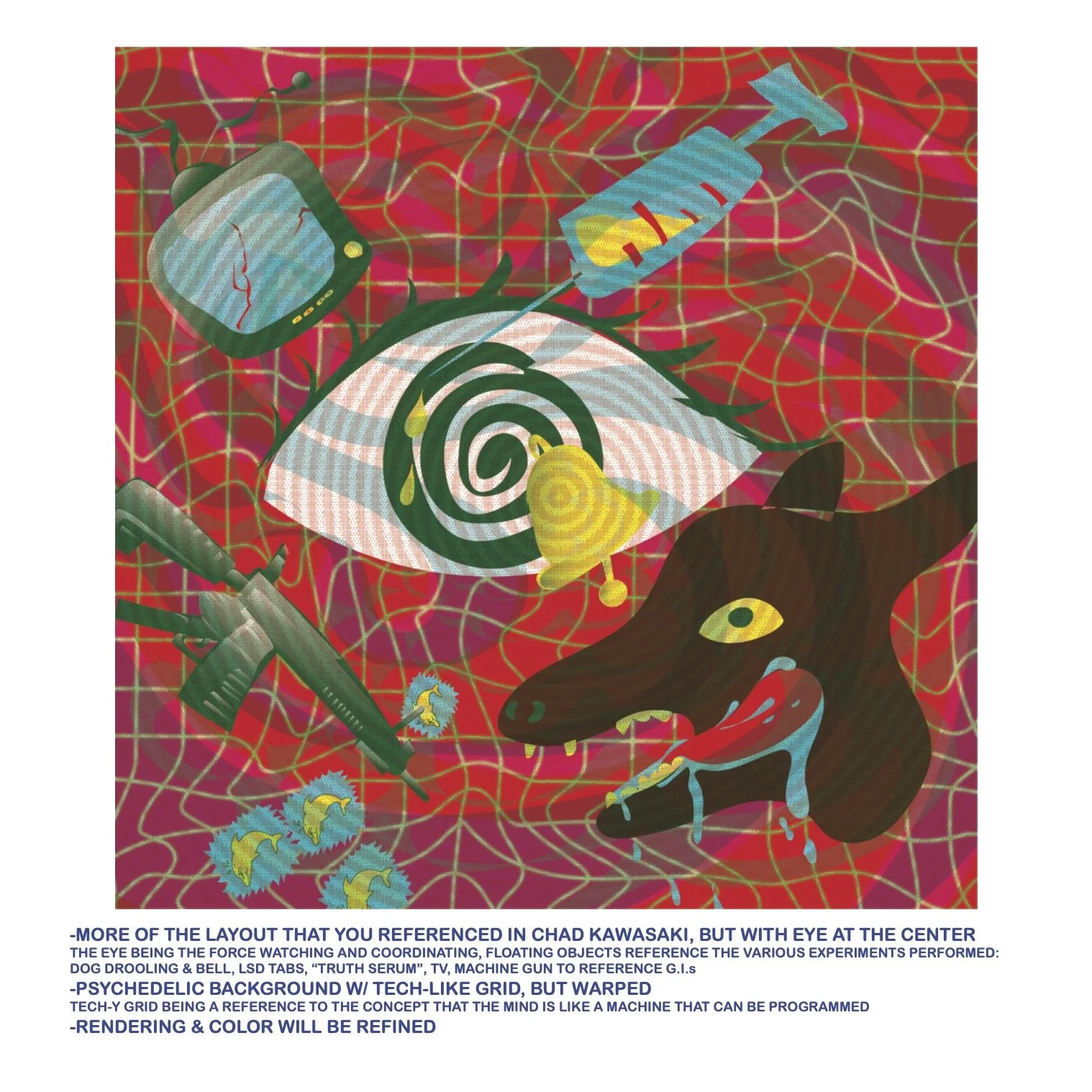FLOATING MEDIA DOG PSYCHEDELIC PATTERN 70S