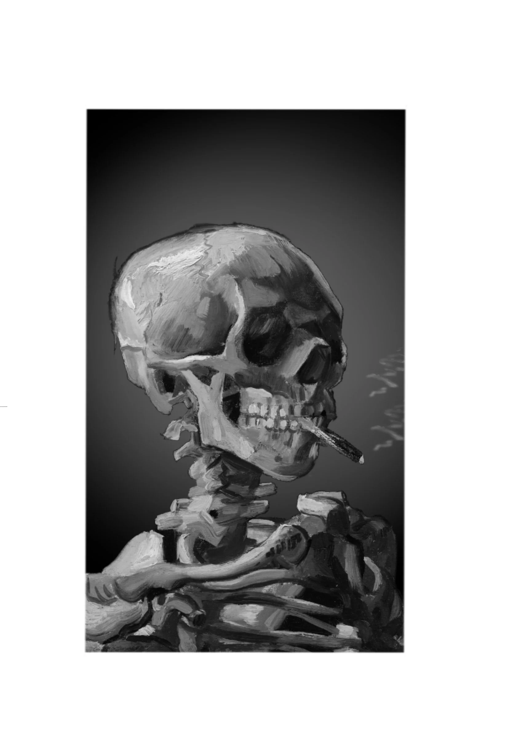 skull smoking a cigarette flash. Van Gogh. 