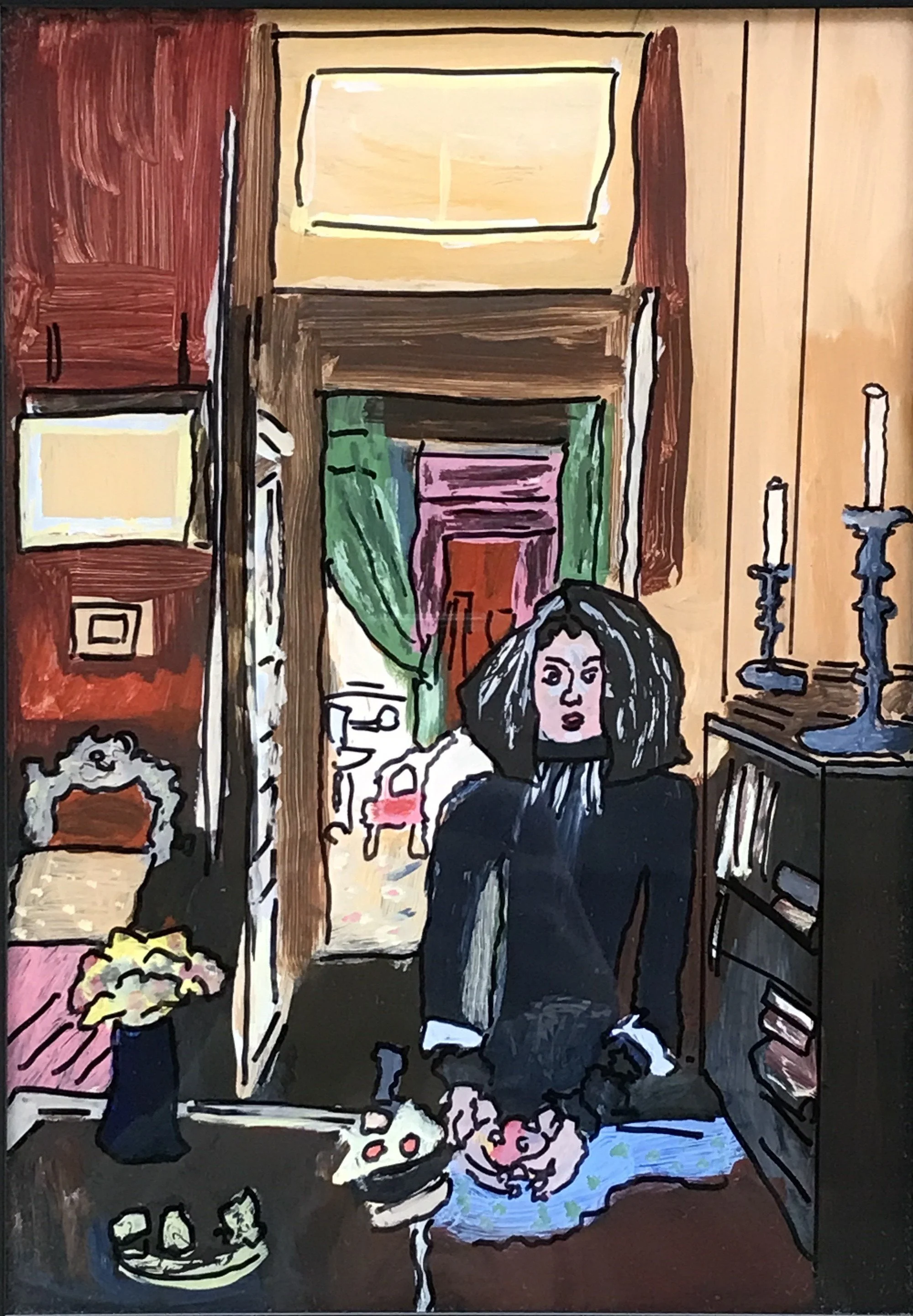 Untitled (Candlesticks). Reverse-painted acrylic on acrylic panel. 300 × 210 mm. 2025.