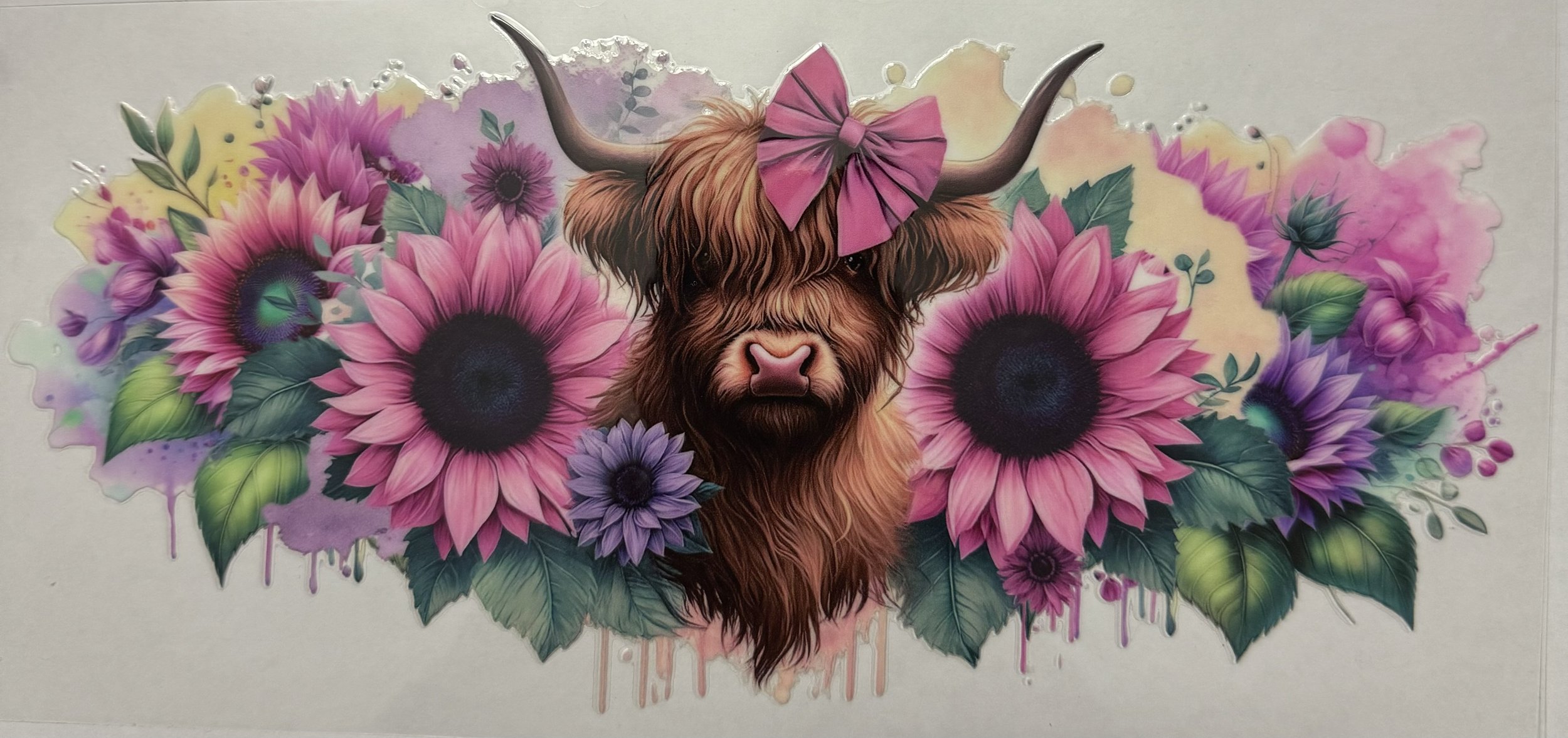 DS Highland Cow Purple Bow Flowers