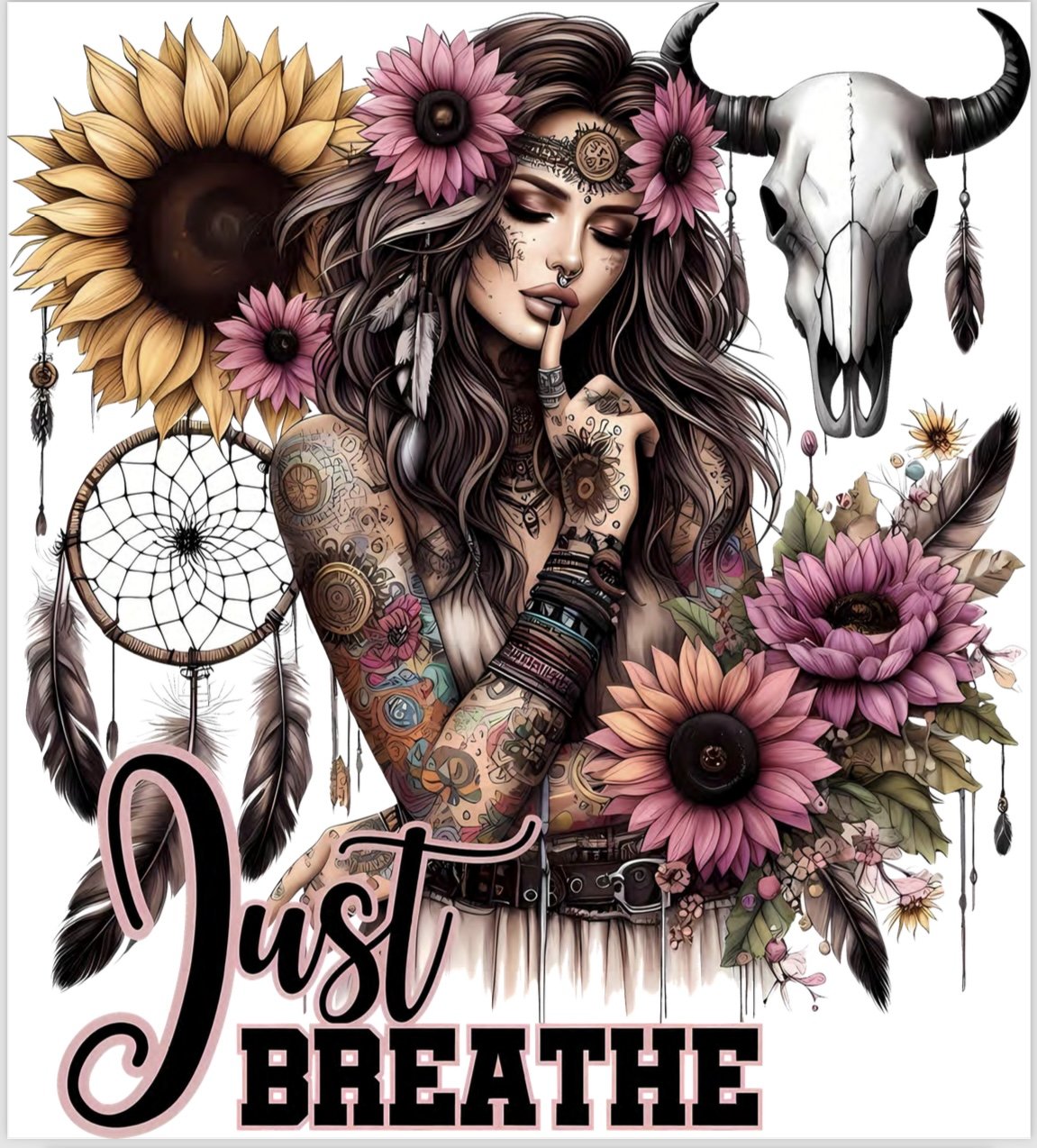 DTF Tattoo Girl JUST BREATHE
