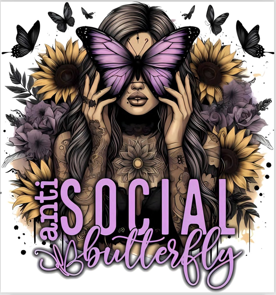 DTF Tattoo Girl ANTI SOCIAL BUTTERFLY