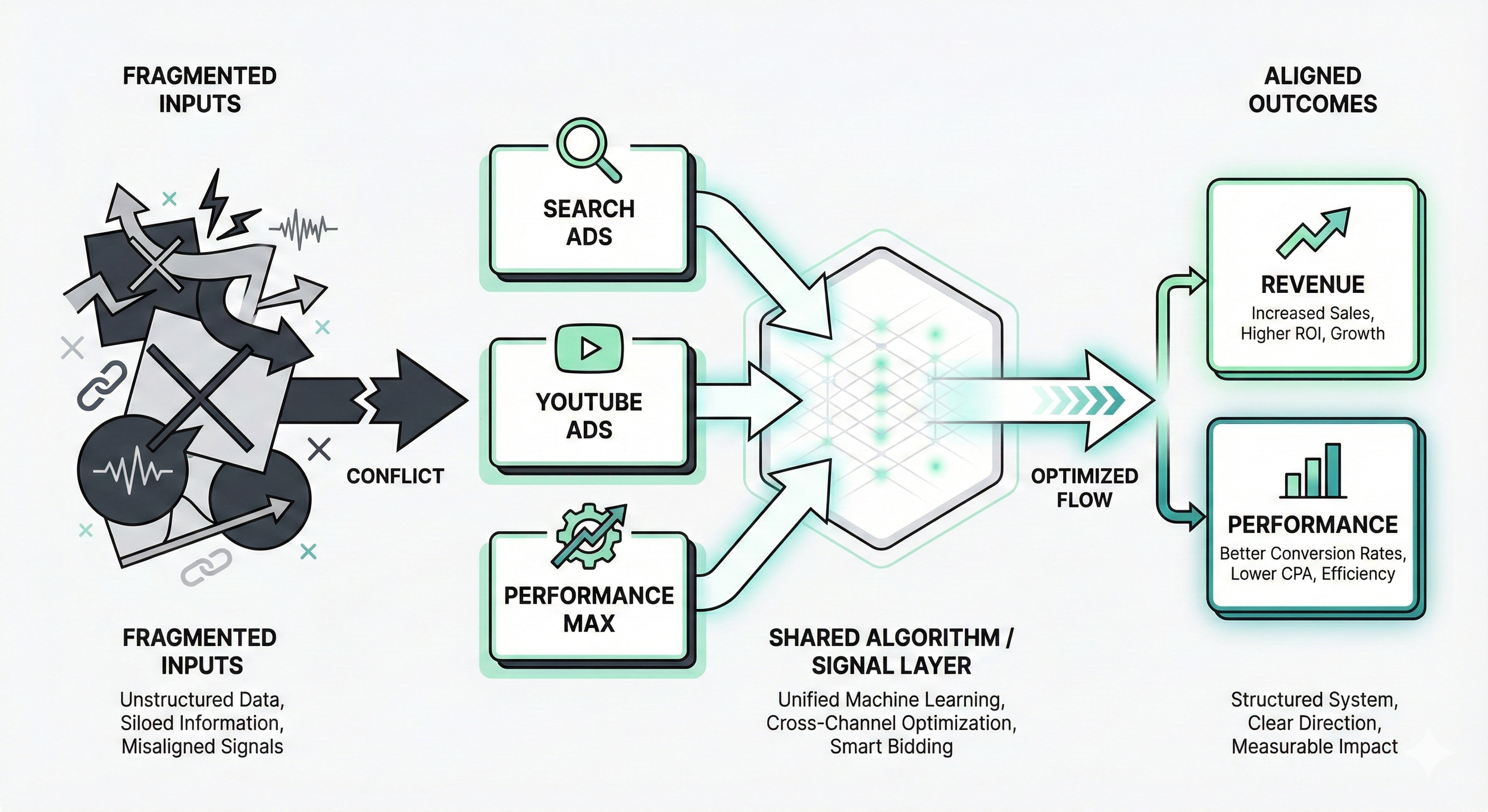 diagram of a chaotic Google Ads system