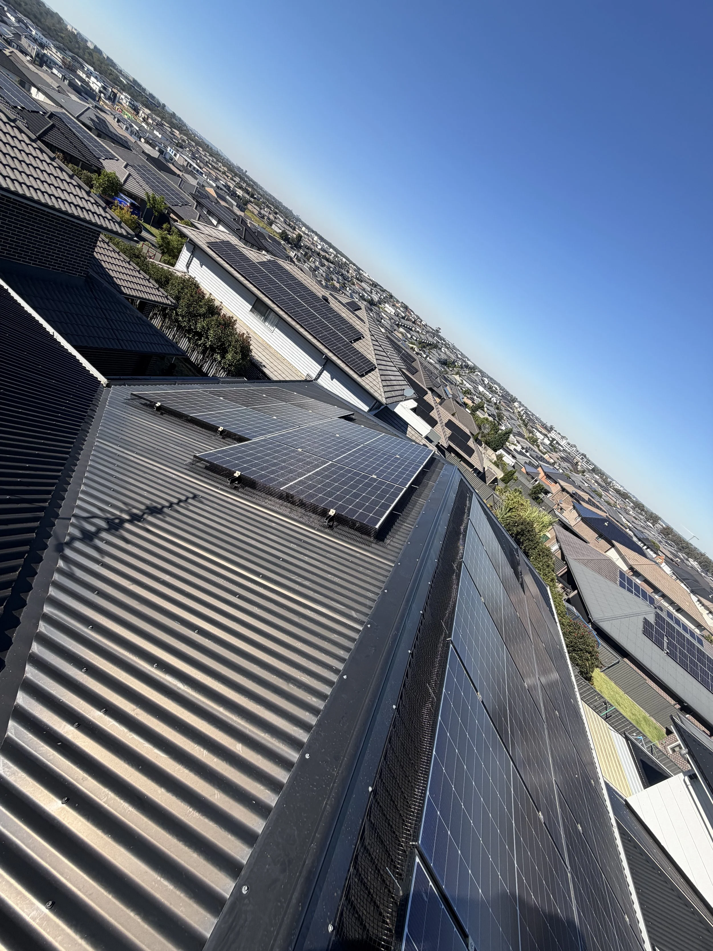 Solar Bird Mesh neatly installed around the perimeter on Colourbond, in Bayside City Council, Sydney, NSW.