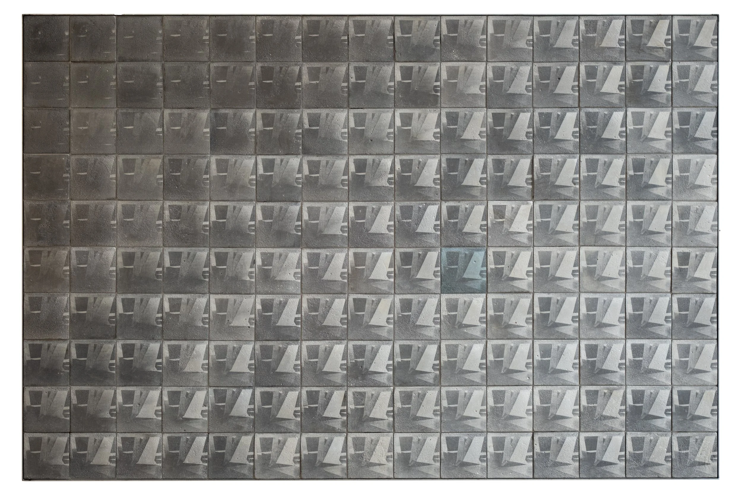 NEW DAWN FADES–sunrise edition | Silver gelatin on 150 concrete tiles | Steel frame | Toning with red cabbage | 131x87cm | Unique piece | 4000€