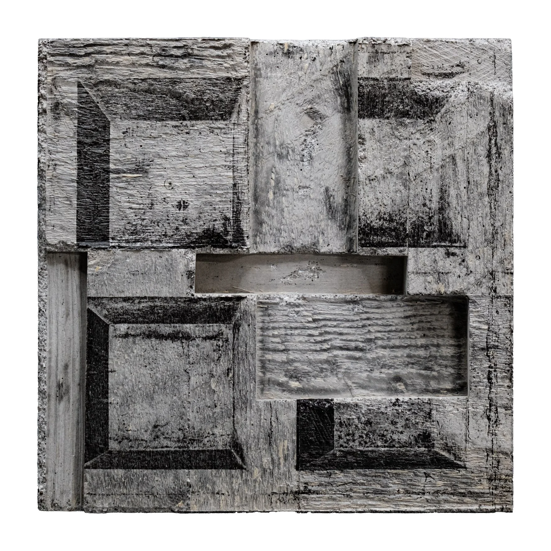 EVERYTHING IS KEPT INSIDE | Concrete block cast in single-use wooden mold | Silver gelatin | Steel backplate | 22 x 22 x 5cm | Unique piece | 750€