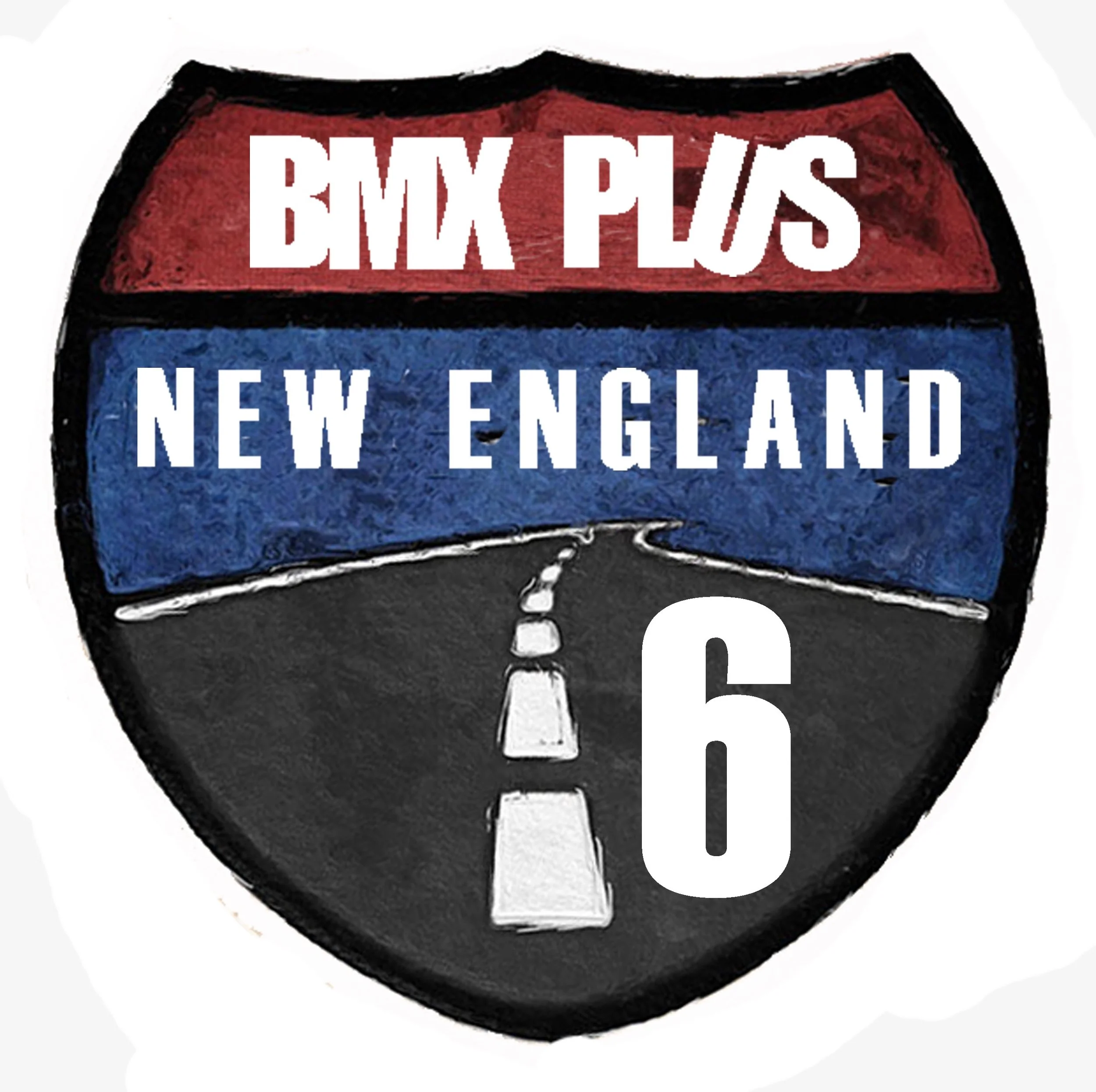 Racing logo with yellow wings and red and blue text, including 'New England BMX Plus'.