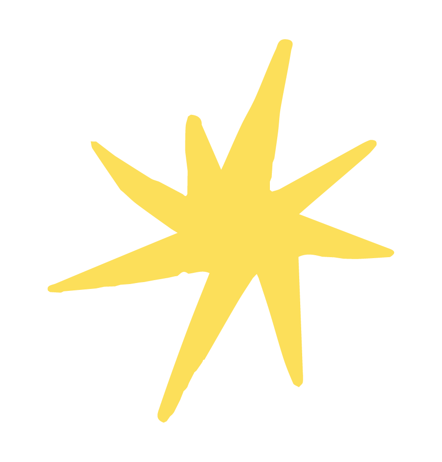 A yellow starburst star shape with uneven points on a black background.