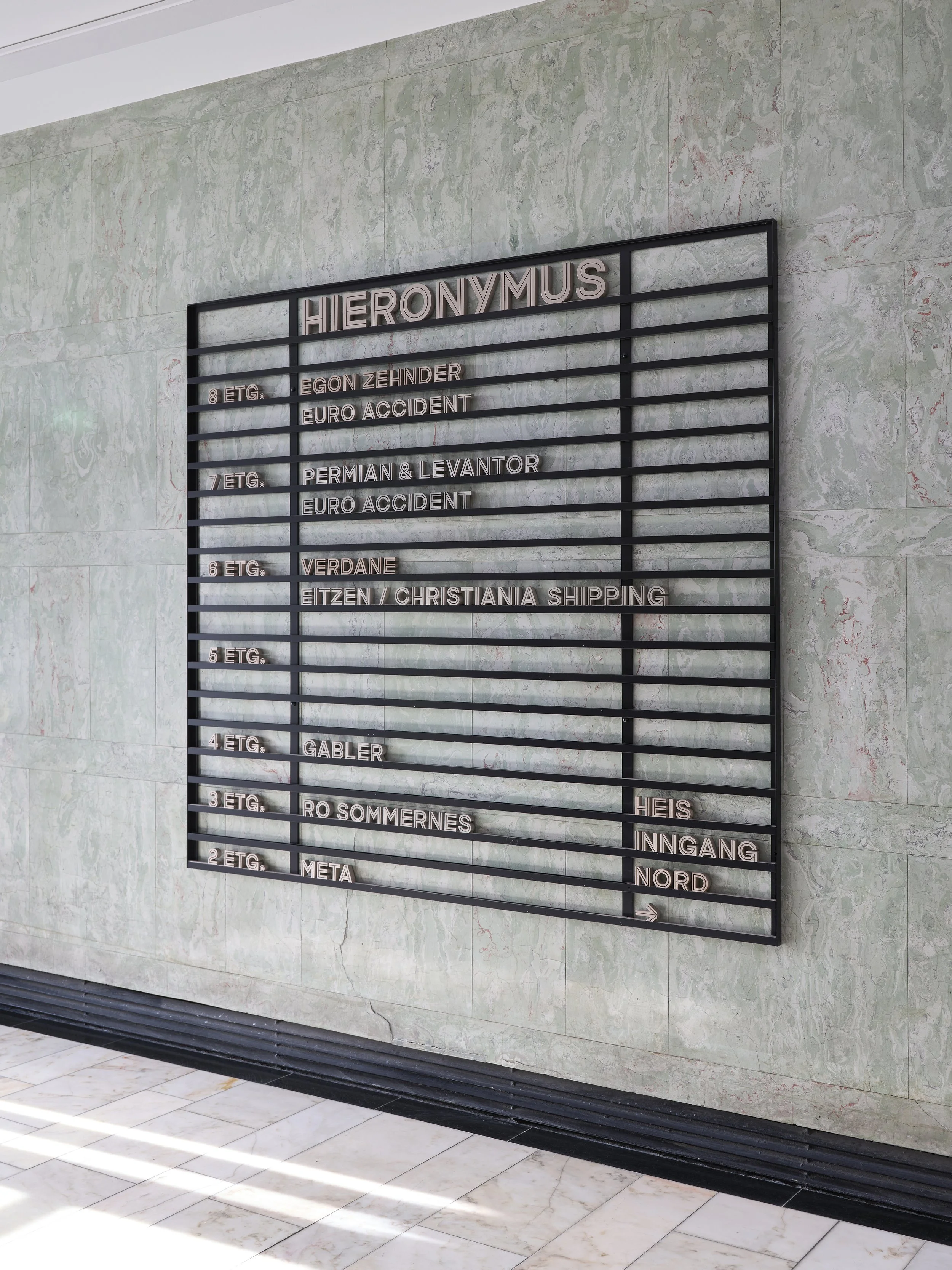 Hieronymus Heyerdahls gate 1 etasjeskilt
