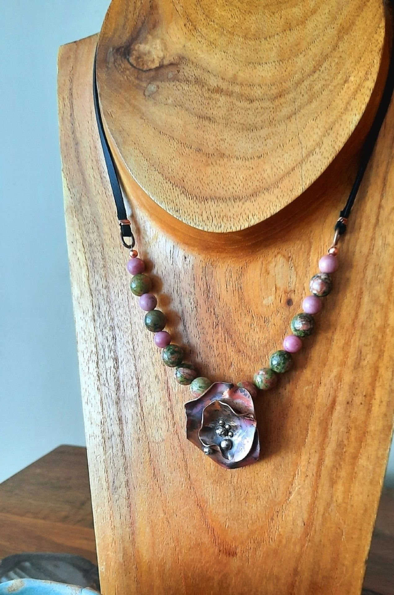 mixed-metal-flower-necklace-rhodonite-&-unikite-by-debra-kasprick.jpg