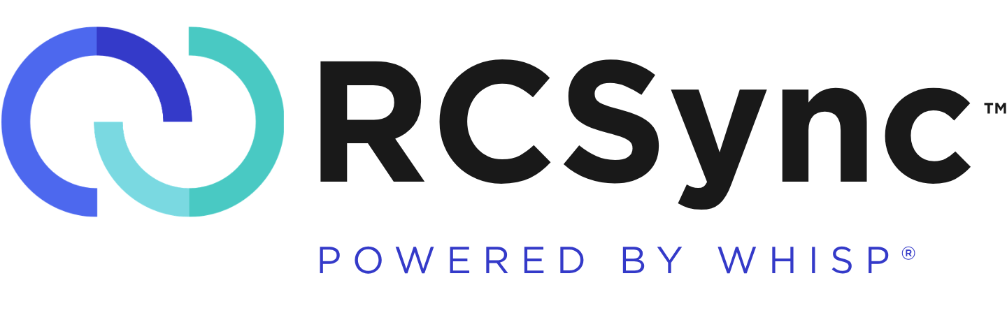 RCsKey logo with circular arrows and the text 'RCsvnc POWERED BY WHISP'