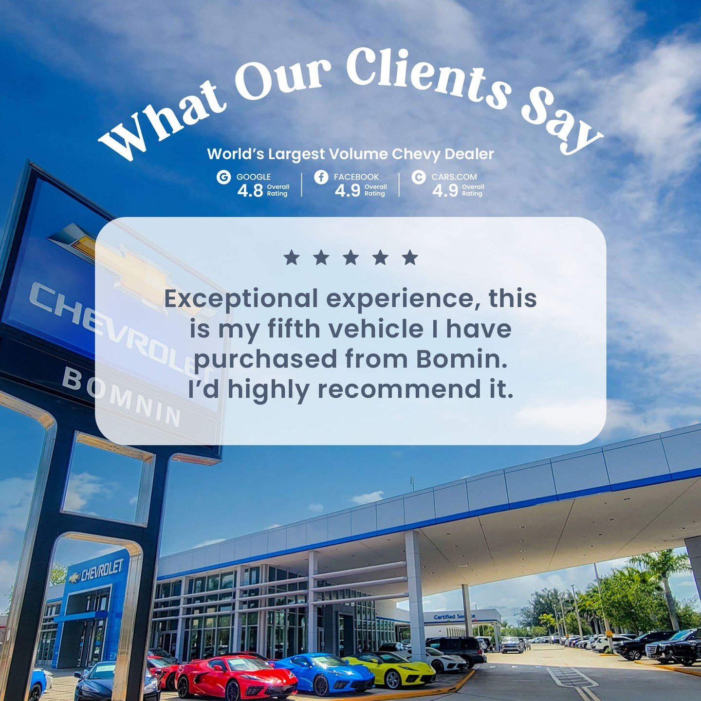 🌟🚗 Another happy customer, another success story at Bomnin Chevrolet! 🤝😃

We take pride in putting your satisfaction first and making your car-buying journey a breeze. Discover why our customers trust us to find their dream vehicles and hit the r