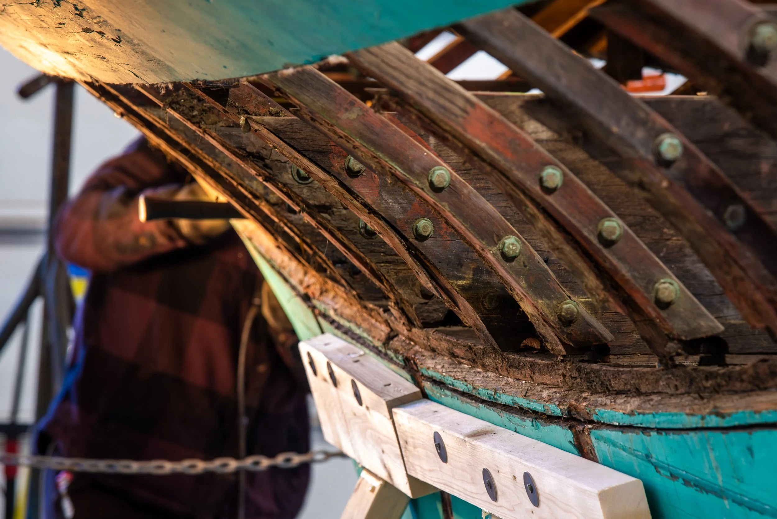 Herreshoff S-Boat, VINDEX, under restoration.
