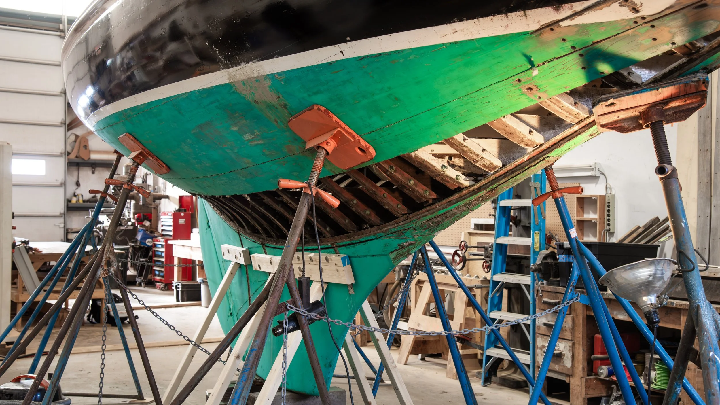 Herreshoff S-Boat, VINDEX, under restoration.