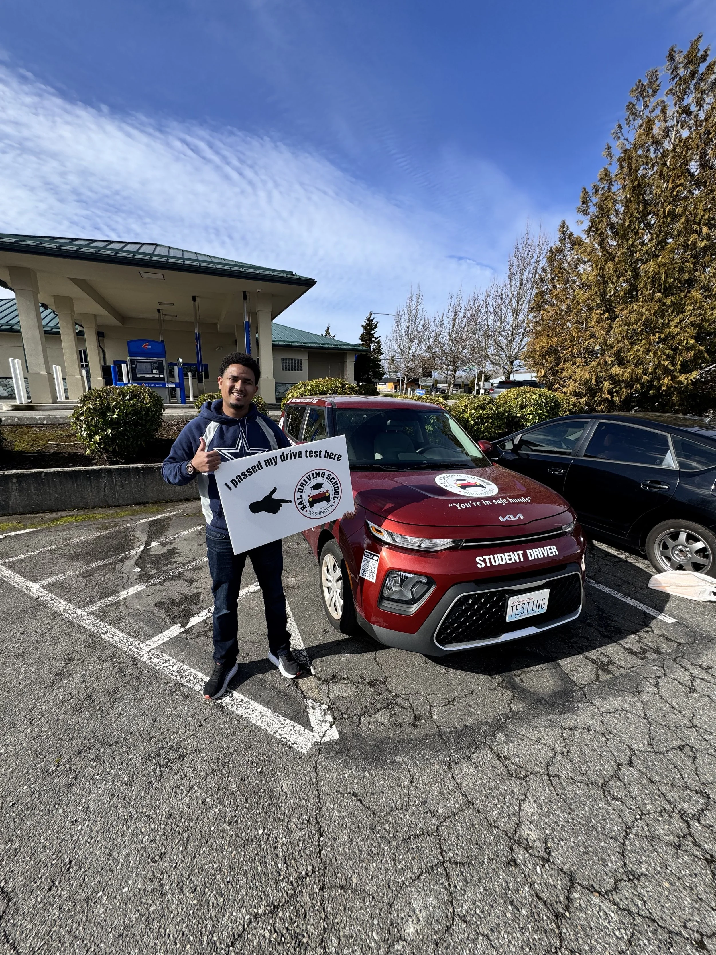 Adult student completing Adult Driving Lessons in Lynnwood, WA with a Bal Driving School instructor