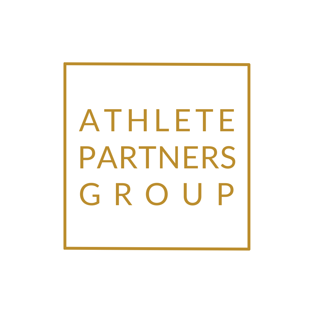 Gold square outline with the text "ATHLETE PARTNERS GROUP" in gold capital letters inside.