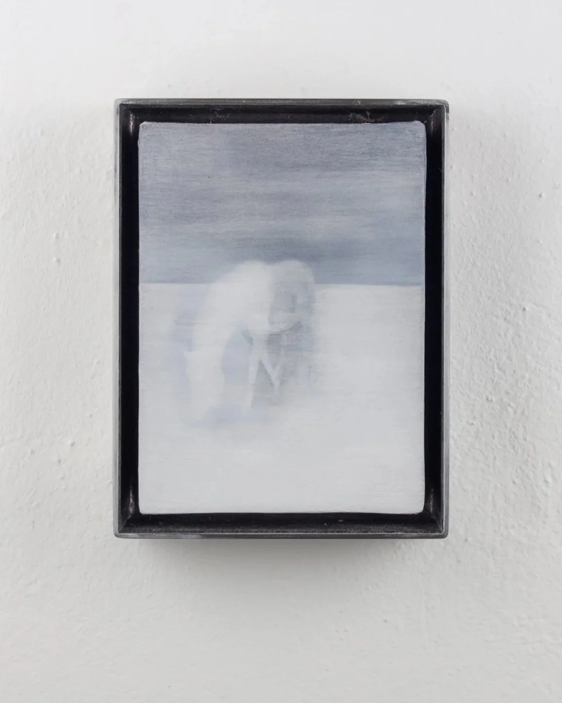 Postpone.   Watercolor on Linen, Steel Frame, 7 x 9 x 2in, 2025.