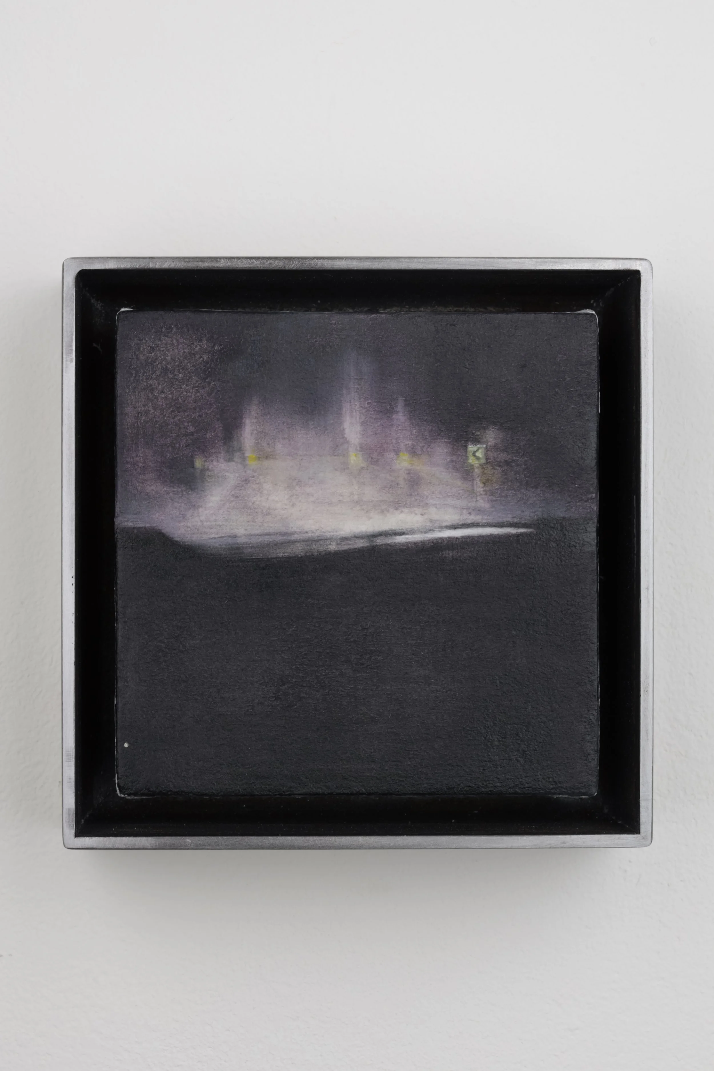 Bad Motion Picture II.   Watercolor on Linen, Steel Frame, 5 x 5 x 2in, 2025.