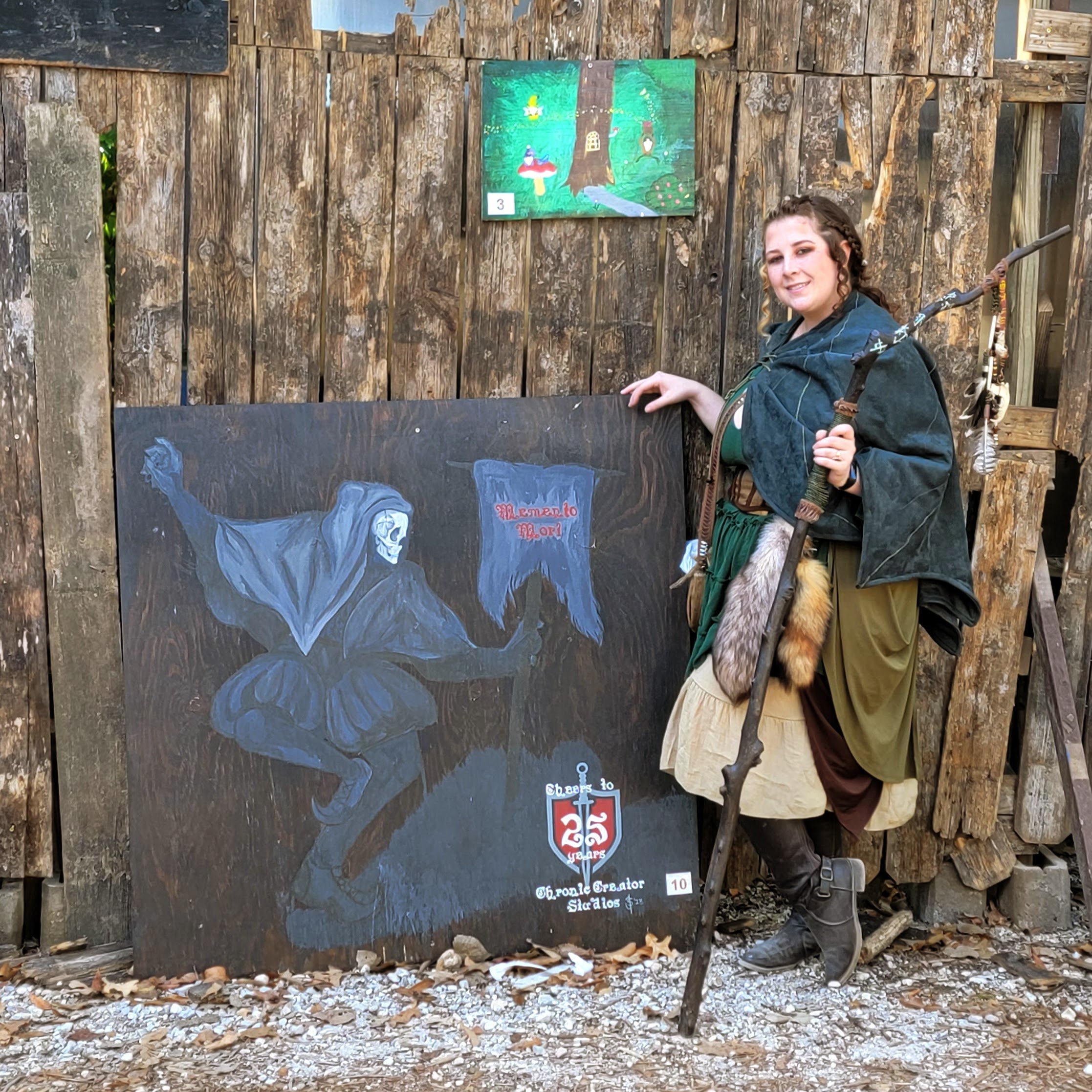 Created for the 25th anniversary of the STL Renaissance Faire, this mural depicts a haunting yet graceful Death Dancer — a tribute to the memento mori tradition. Painted as part of the Faire’s mural competition, the piece blends medieval symbolism w