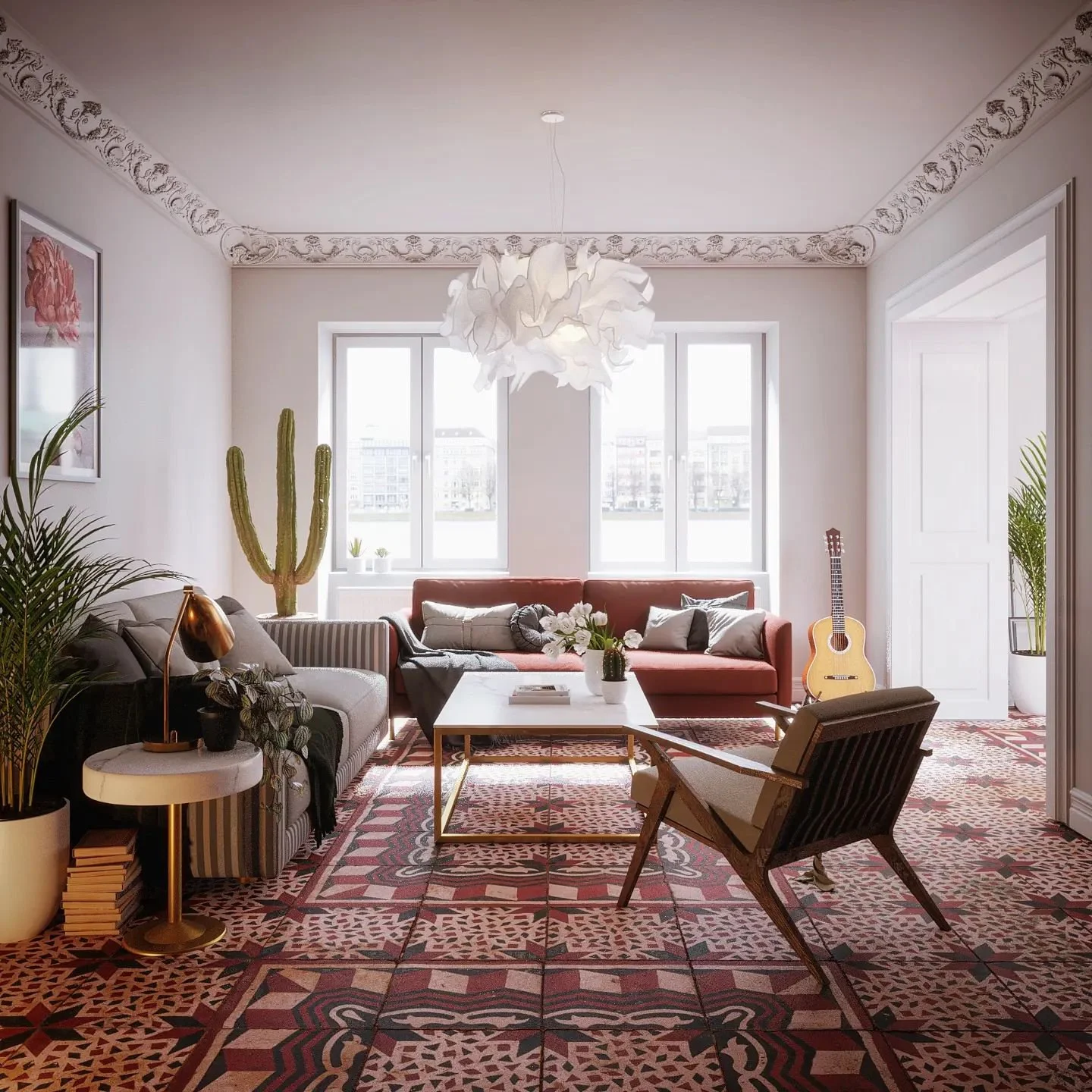 North African decor meets European classical architecture in this project by @budni_sin for @origami_studio__ 
.
.
.
.
#architecture #archviz #instarender #renderlovers #3drendering #interiordesign #readingcorner #3dsmax #cgi #interiorinspo #dizajnen