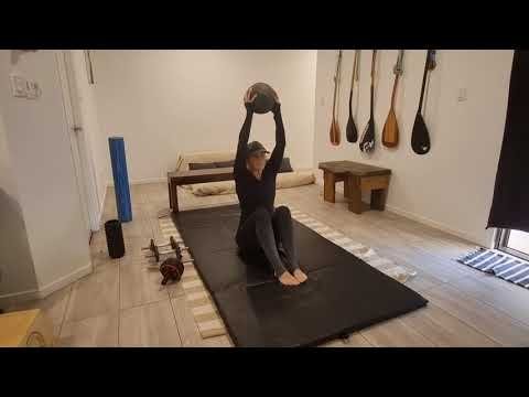 FLOOR HIP RAISES into SIT UP OVER HEAD WEIGHTED PRESS