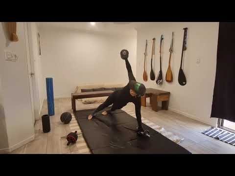 PUSH UPS HOLDING DUMBBELL with ROW, ROTATION, ARM RAISE