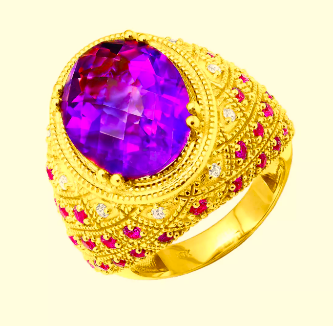 12 CARAT AMETHYST, PINK SAPPHIRE, NATURAL DIAMOND, 18K GOLD.PNG