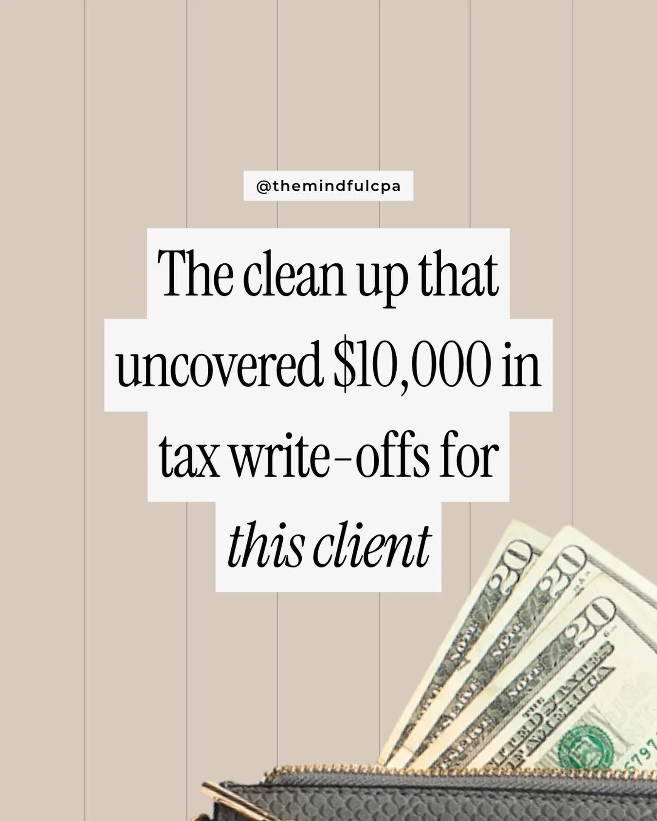 This client came to me for bookkeeping help because when her CPA asked for her expenses, she *knew* she had a lot of write-offs, she just hadn&rsquo;t kept good track of them throughout the year.

Trust me when I say, this is a story as old as time f