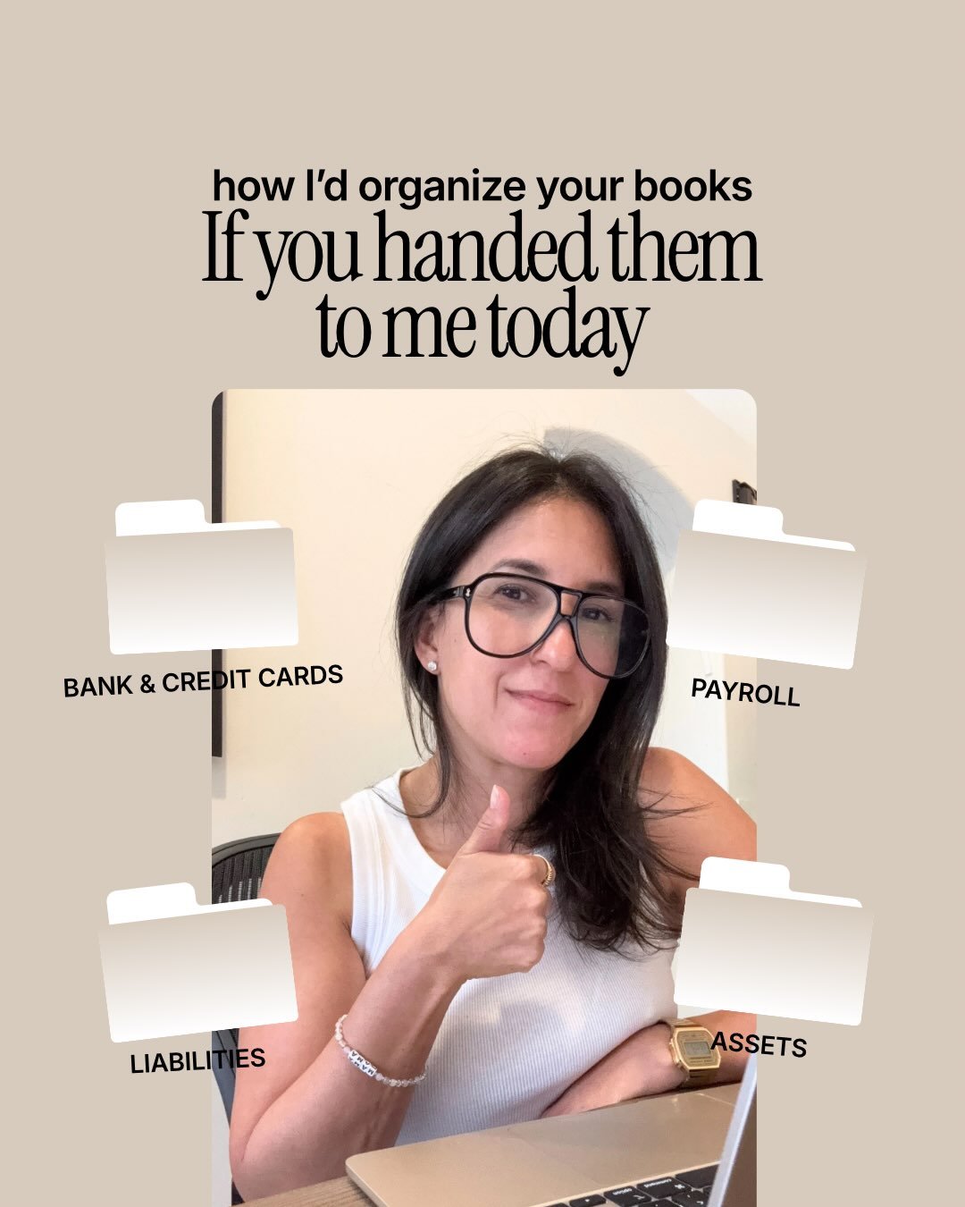 Remember that BOOKKEEPING folder from my &ldquo;how I&rsquo;d organize a new business&rdquo; post?
Let&rsquo;s open it. 👀

Inside, I&rsquo;m looking at things like your bank + credit card accounts, payroll, liabilities, and assets &mdash; because be
