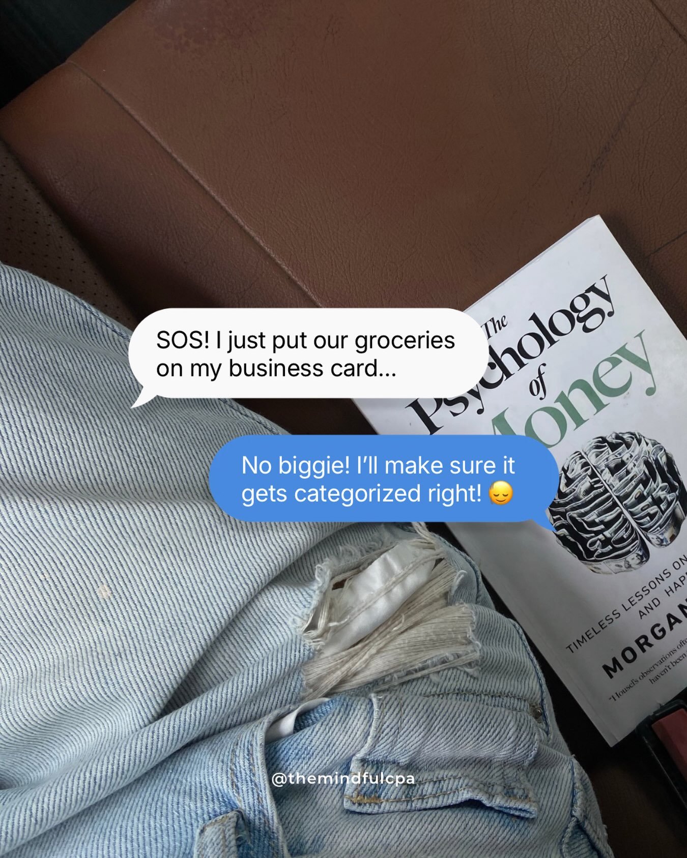 My first thought when I get a text like this (yes my clients text me!)?

THANK YOUUUU for letting me know! 🙏

Because you texted me, I can make a note in your file of the exact date your personal charge happened.

Then, when I go to do your bookkeep