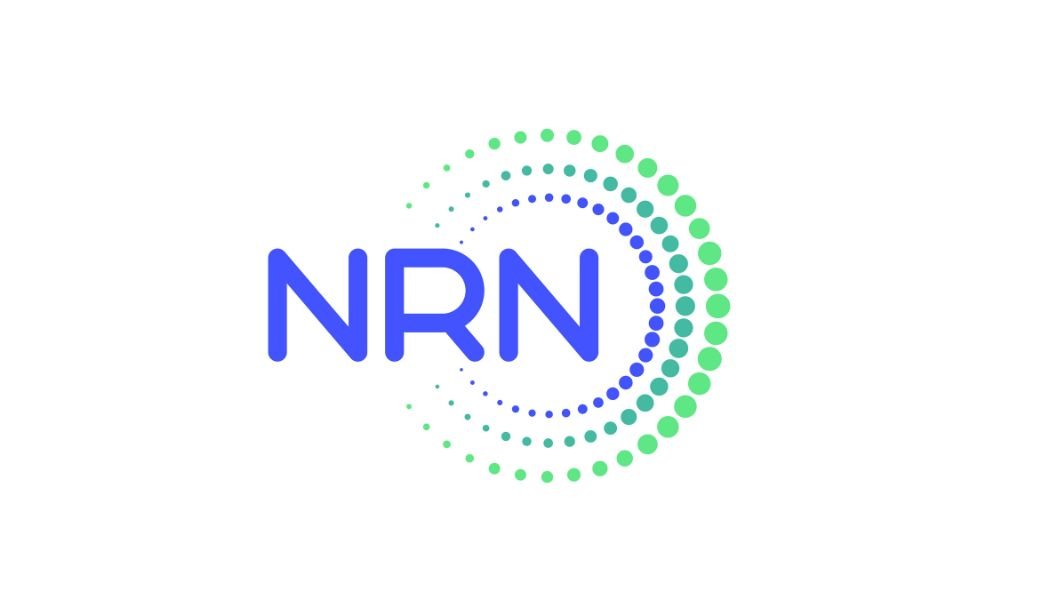 Logo with the letters 'NRN' in blue and a pattern of green and blue dots forming an arc around the text.