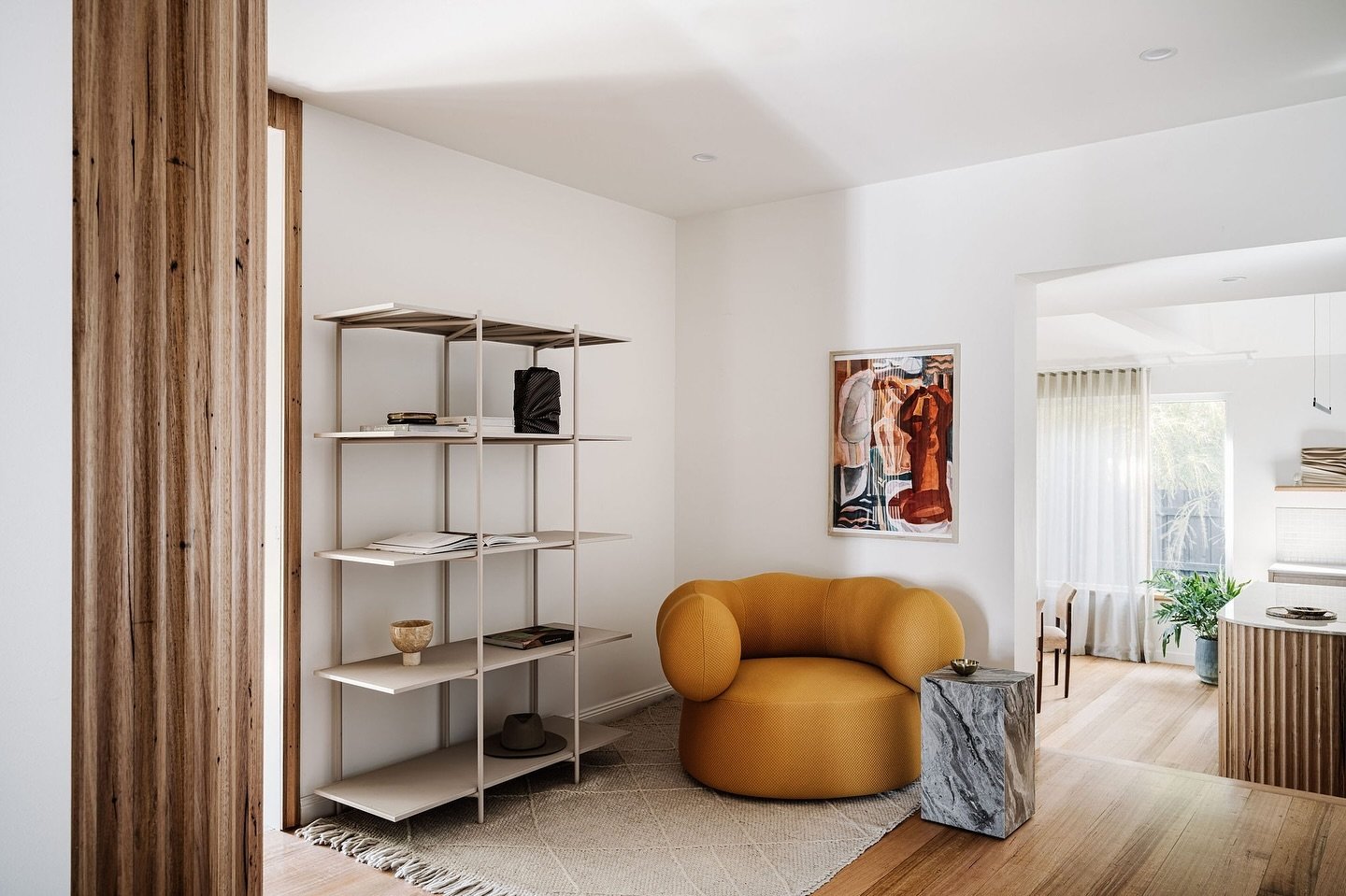 It&rsquo; our final days in the house and we are starting to pack up furniture and sell things. Reminiscing to when our book space looked this good! How funky is this chair?!
