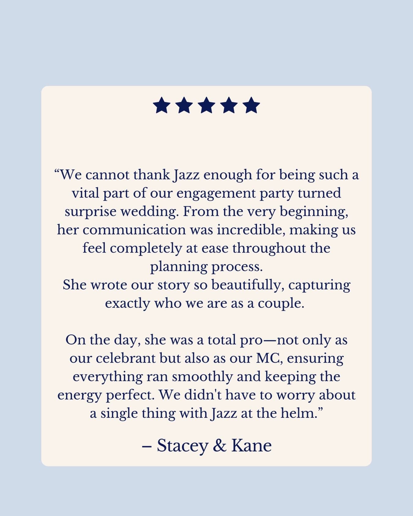 Review 💘💘💘 

If you want to get in touch for your special day, visit my website, send me a DM or email me at jazz@thepoeticcelebrant.com.au