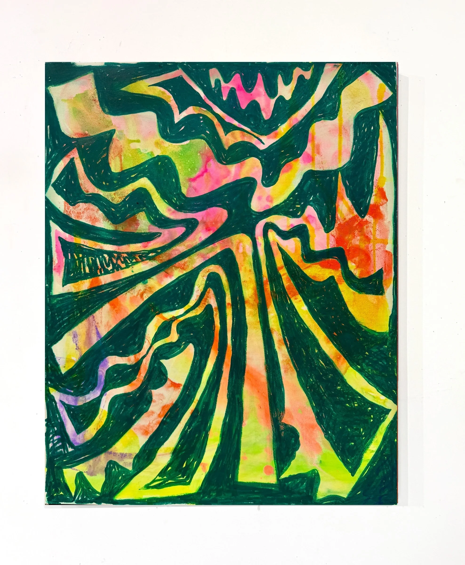 Cosmic Rays,  Acrylic, dye, and crayon on panel, 30 x 24 inches
