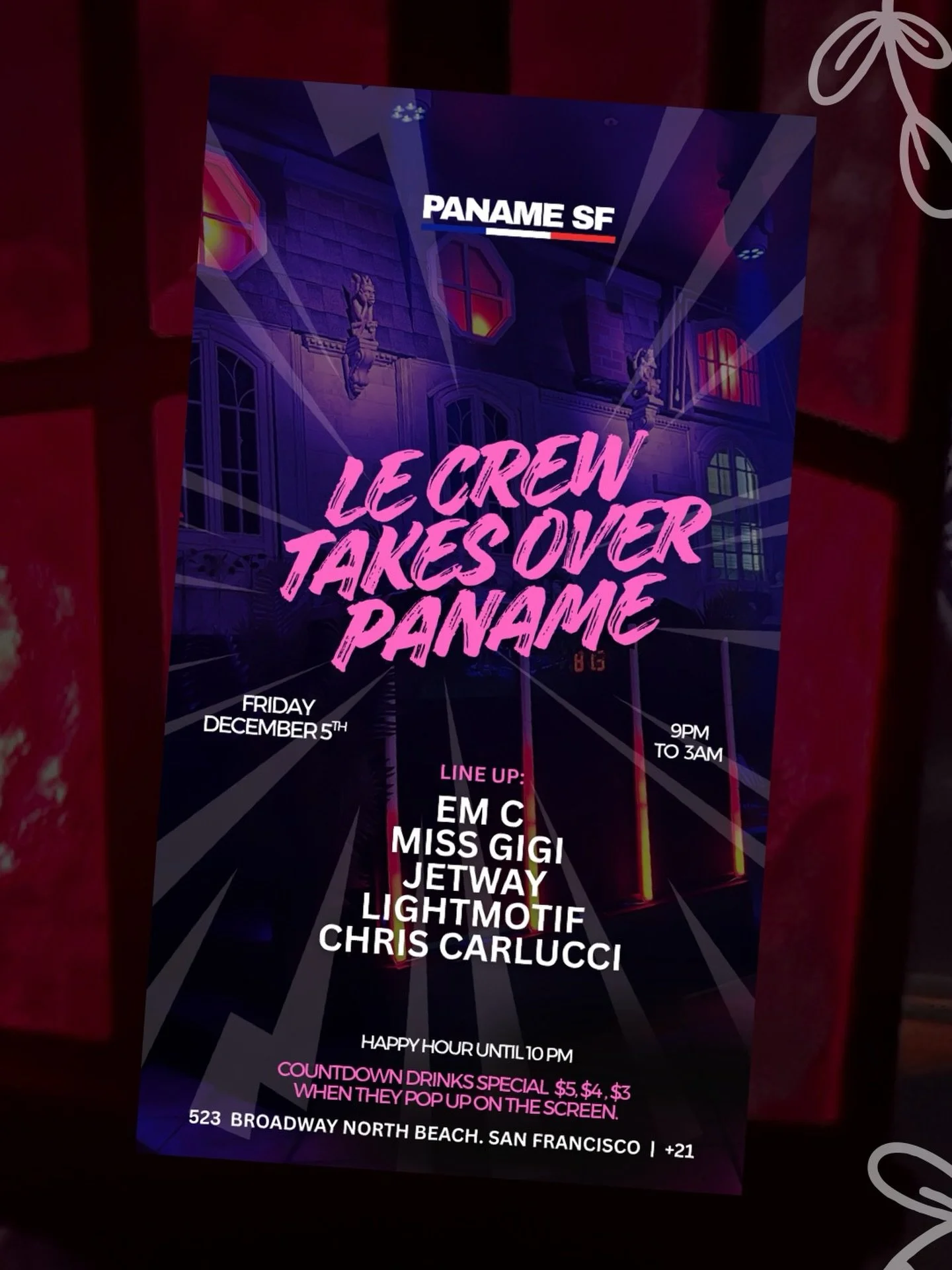 The takeover is real. 💜 Le Crew brings the energy to Paname SF this Friday until 3AM. Who&rsquo;s pulling up? 👀

🎟️ link in Bio!

#panamesf #northbeachsf #sanfranciscocity #nightlifesf #lecrew