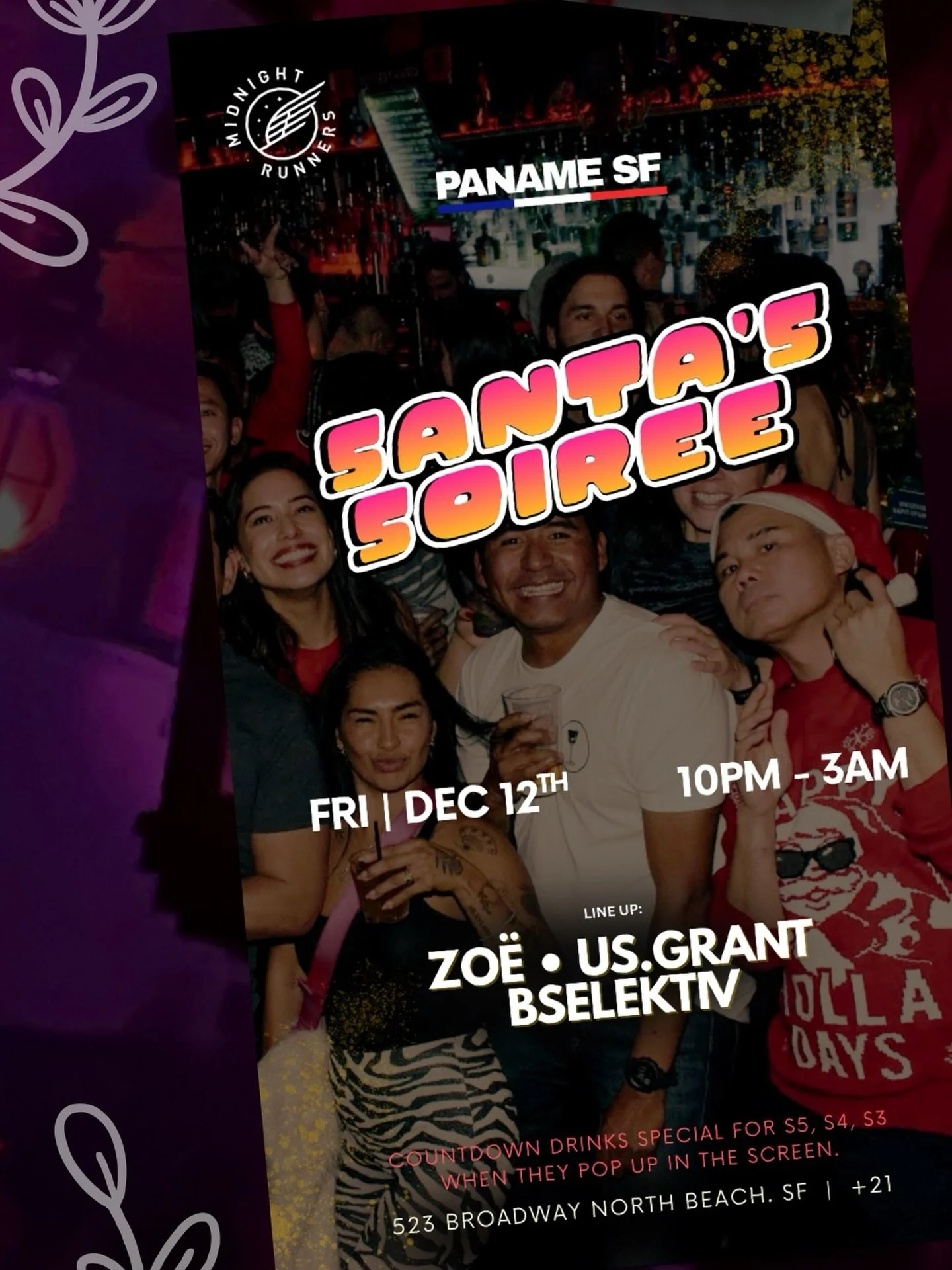 Midnight Runners is taking over Paname SF this Friday! 🎅💥
Join us for Santa&rsquo;s Soir&eacute;e &mdash; dancing, drinks, and Christmas vibes until 3AM.

#panamesf #northbeachsf #sanfranciscocity #northbeachsf #nightlifesf