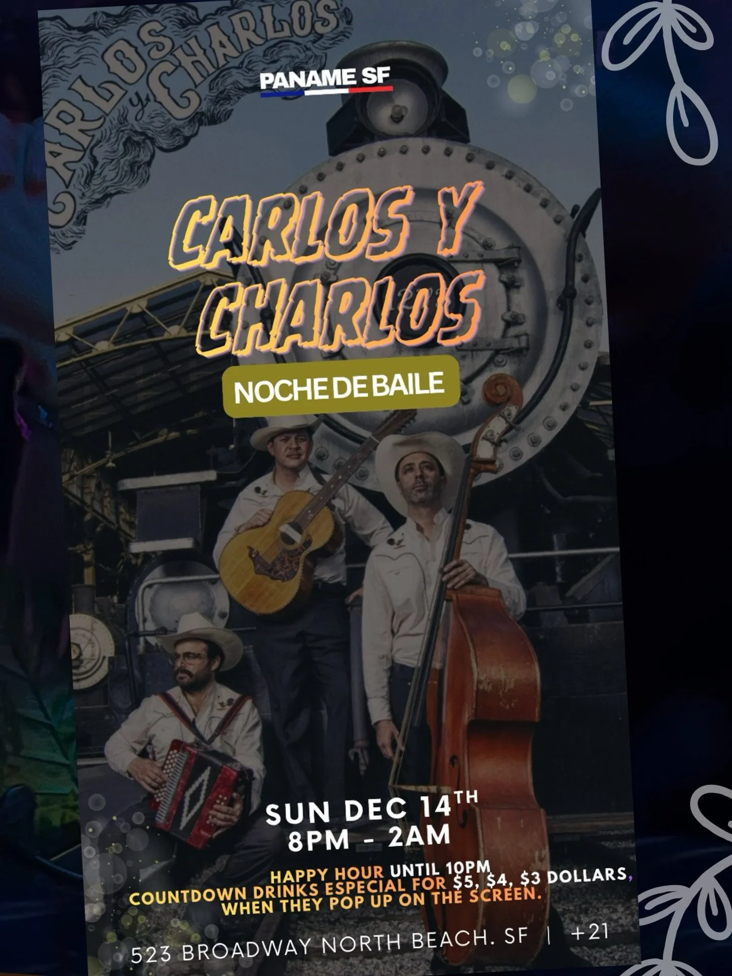 Get ready for a Noche de Baile with Carlos y Charlos! 🕺💃 This Sunday, December 14th at Paname SF in North Beach. Happy Hour until 10pm + countdown drink specials. See you on the dance floor! 🎉

#panamesf #northbeachsf #sanfranciscocity #nightlifes