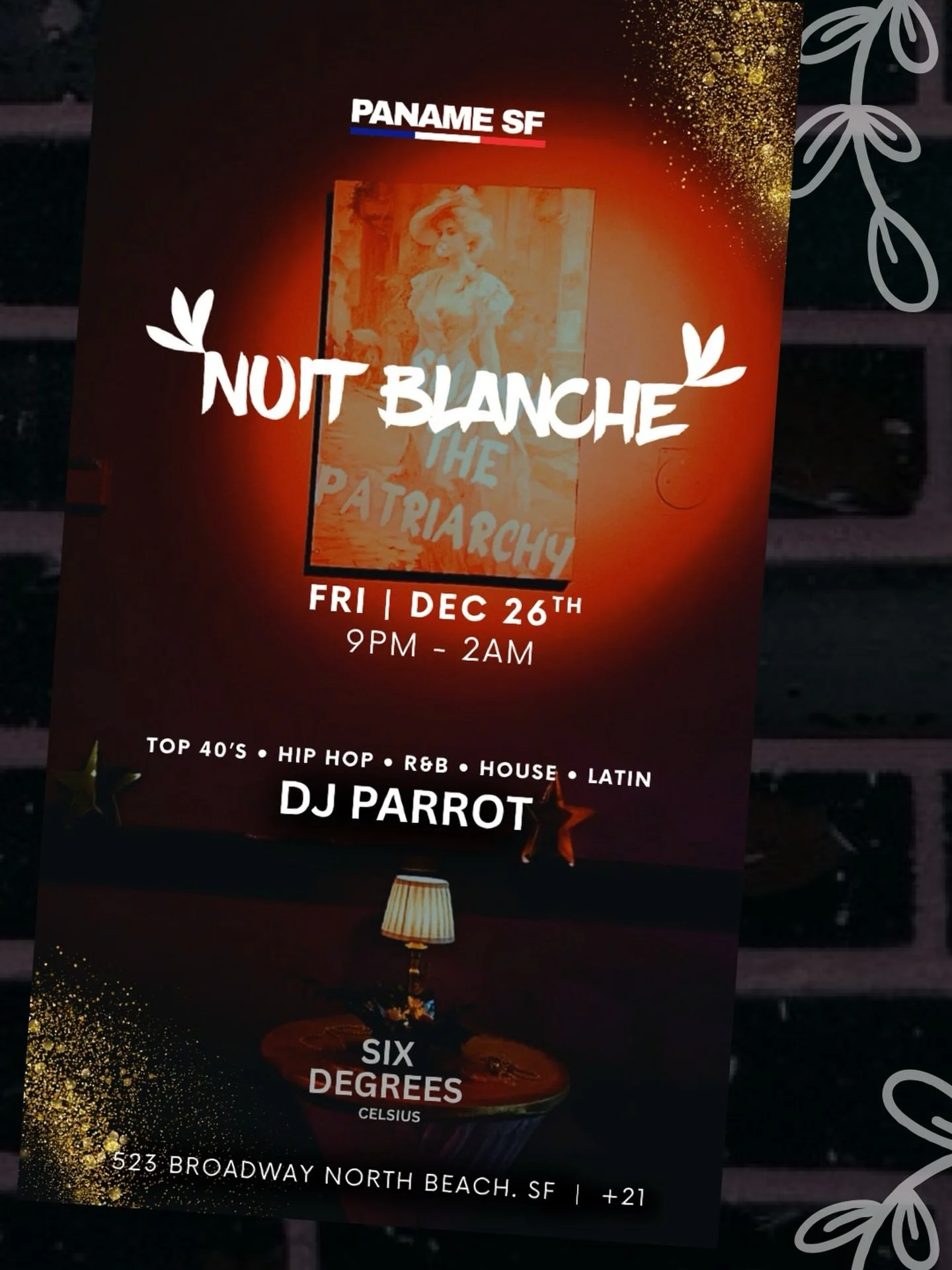 ✨ NUIT BLANCHE at PANAME SF ✨
A night where the lights stay on and the vibes go deep.

Join us for an intimate, stylish late-night experience filled with warm visuals, seductive beats, and nonstop energy. From Top 40s to Hip-Hop, R&amp;B, House, and 