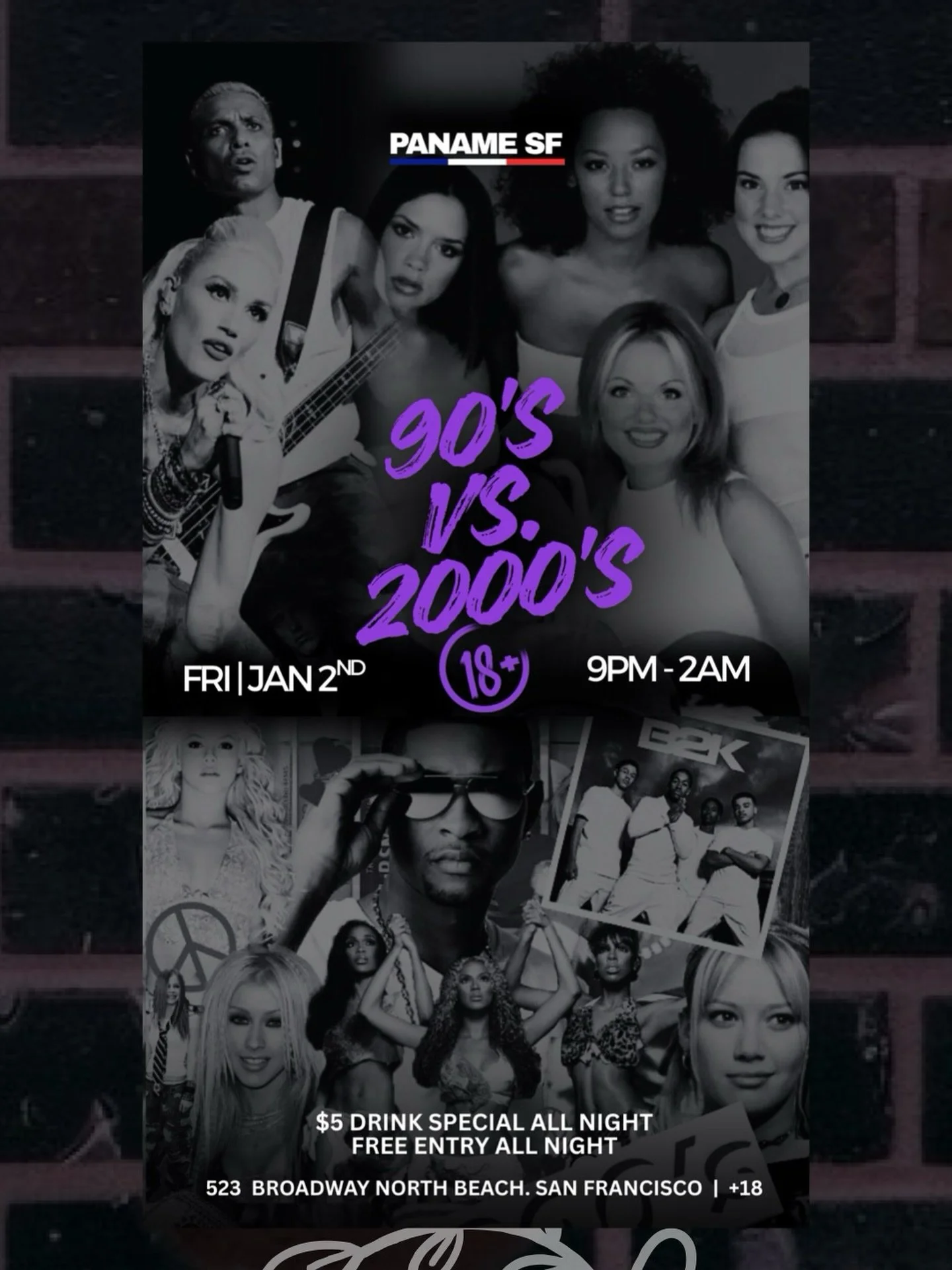 We&rsquo;re starting 2026 the right way.
Paname SF kicks off the year with a legendary clash: 90&rsquo;s vs 2000&rsquo;s.
From iconic pop anthems to unforgettable throwbacks, this is the night where generations collide on the dance floor.

✨ Free ent