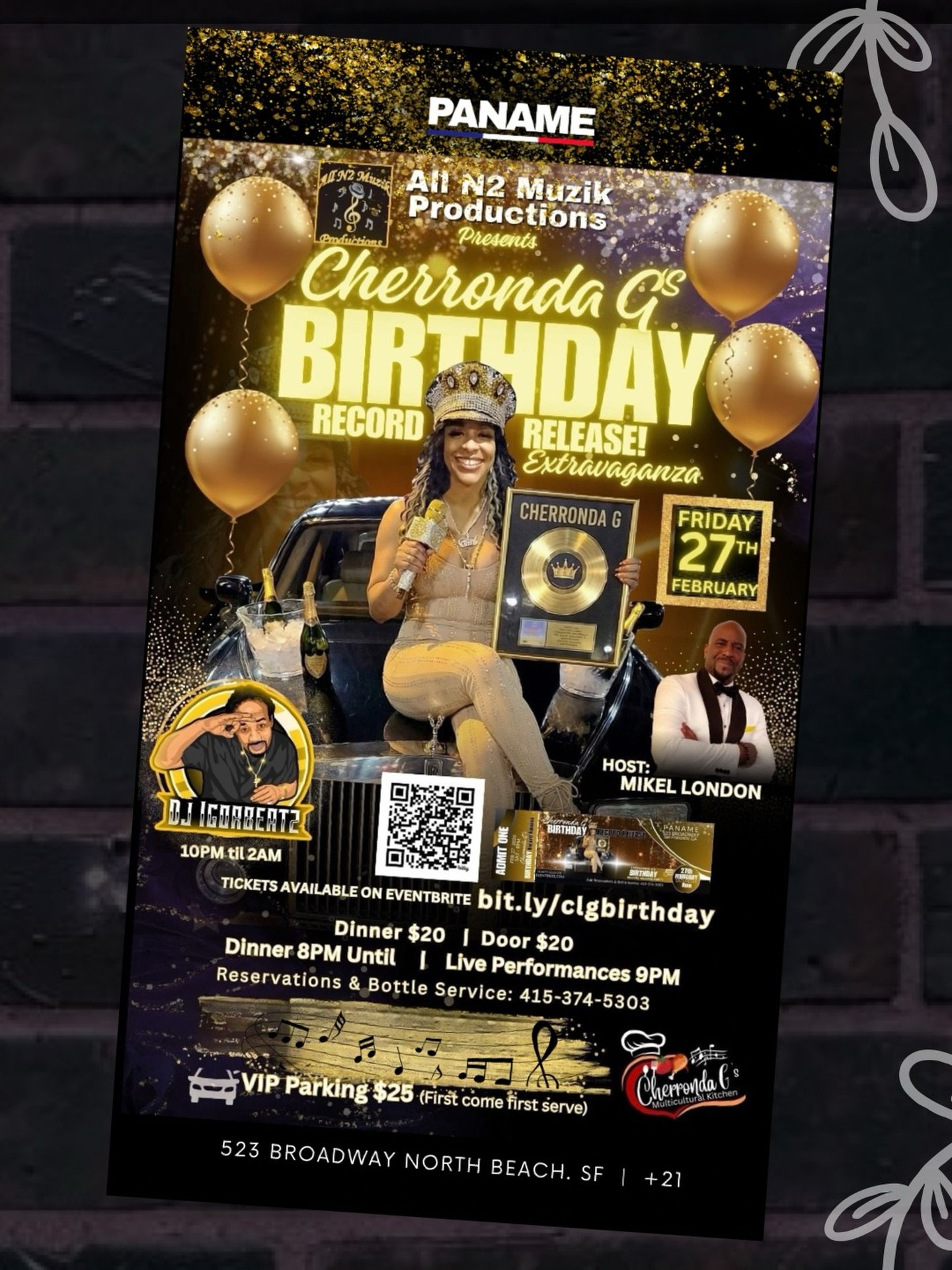 It&rsquo;s not just a birthday&hellip; it&rsquo;s a whole RECORD RELEASE EXTRAVAGANZA 🎉✨

Join us at PANAME as we celebrate Cherronda G in true star fashion &mdash; live performances, special guests, champagne vibes, and nonstop energy all night lon