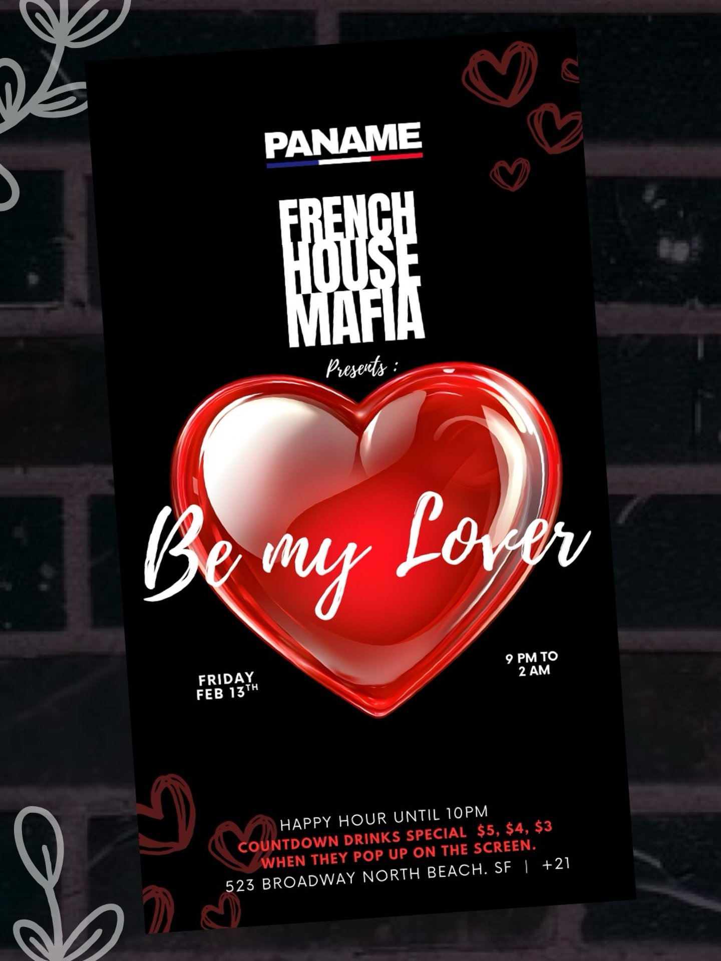 Be my lover&hellip; or meet one here. ❤️

French House Mafia at Paname
Friday | 9PM&ndash;2AM

Happy Hour until 10PM
Countdown drink specials all night

North Beach. 21+.
Let&rsquo;s make it unforgettable.