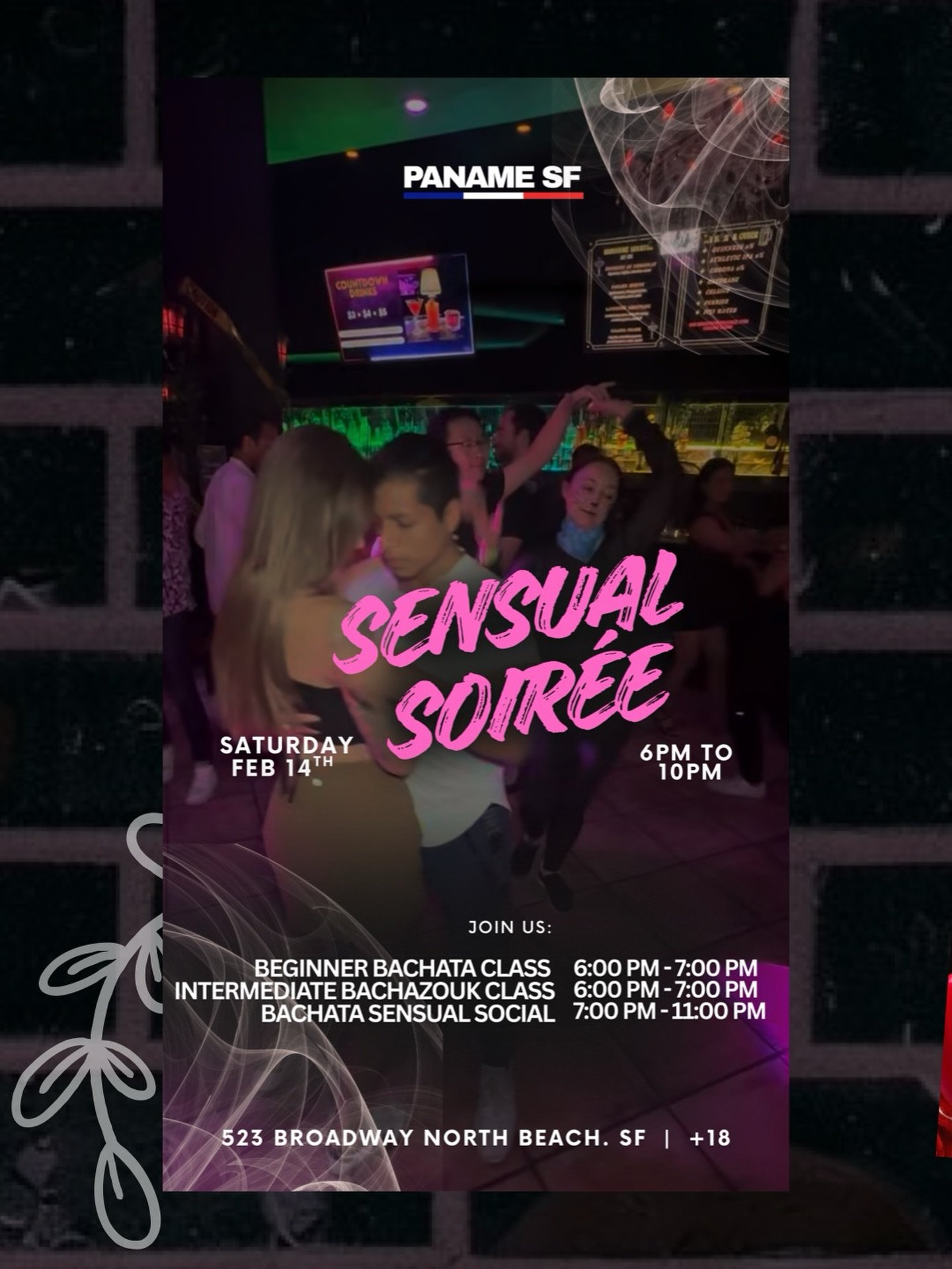Feel the rhythm. Feel the connection.

Join us for Sensual Soir&eacute;e at Paname SF &mdash; a night dedicated to bachata, movement, and unforgettable energy.

✨ Beginner Bachata Class
✨ Intermediate Bachazouk Class
✨ Bachata Sensual Social

Whether