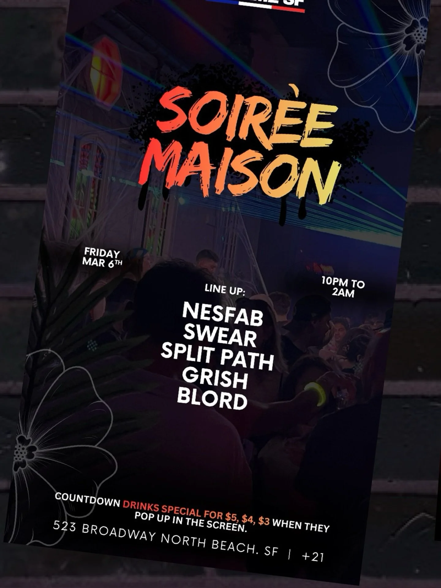 SOIR&Eacute;E MAISON is calling&hellip; 🥂🔥

This Friday we&rsquo;re turning Paname into a full house party experience.
Deep vibes, packed dance floor, and a lineup ready to take you on a journey all night long.

🎧 NESFAB
🎧 SWEAR
🎧 SPLIT PATH
🎧 