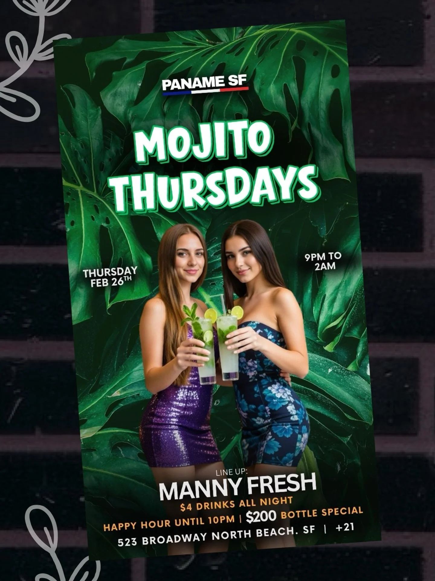 Mojito Thursdays is back at Paname &mdash; and we&rsquo;re turning up the flavor.

$4 drinks all night
Happy Hour until 10PM
Manny Fresh on the decks

Grab your crew, dress cute, and let&rsquo;s make Thursday feel like Saturday.

See you at 523 Broad